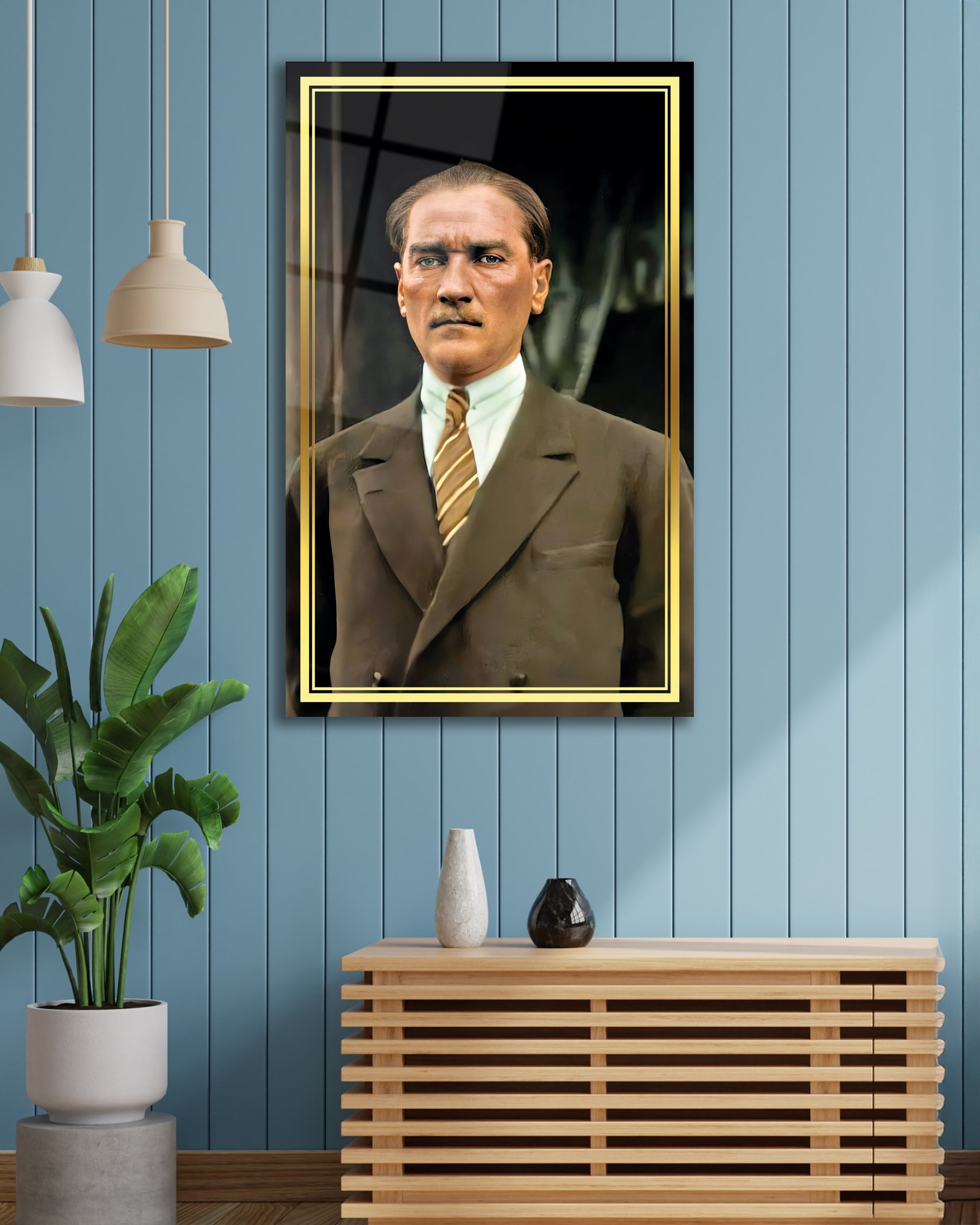 Atatürk Portre Cam Tablo Hediyelik Büyük Tablo Ev Ofis Dekoru