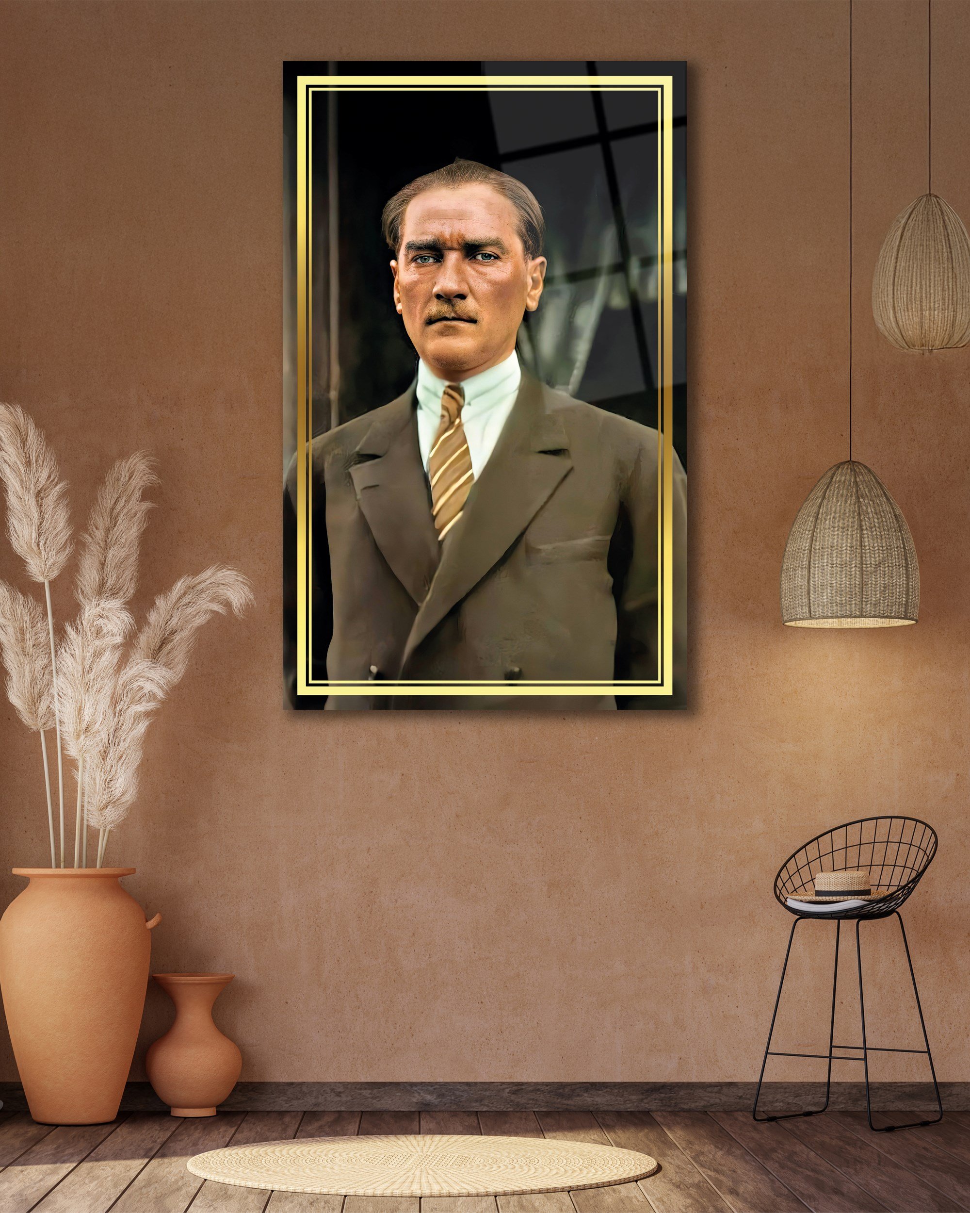 Atatürk Portre Cam Tablo Hediyelik Büyük Tablo Ev Ofis Dekoru