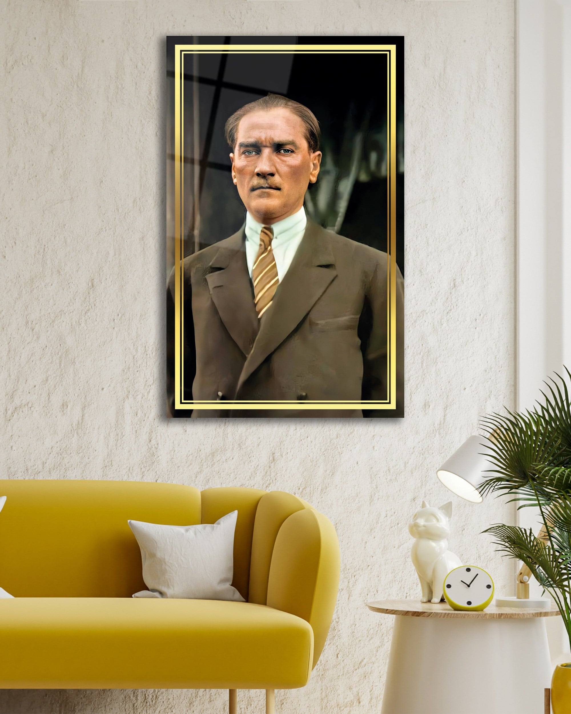 Atatürk Portre Cam Tablo Hediyelik Büyük Tablo Ev Ofis Dekoru