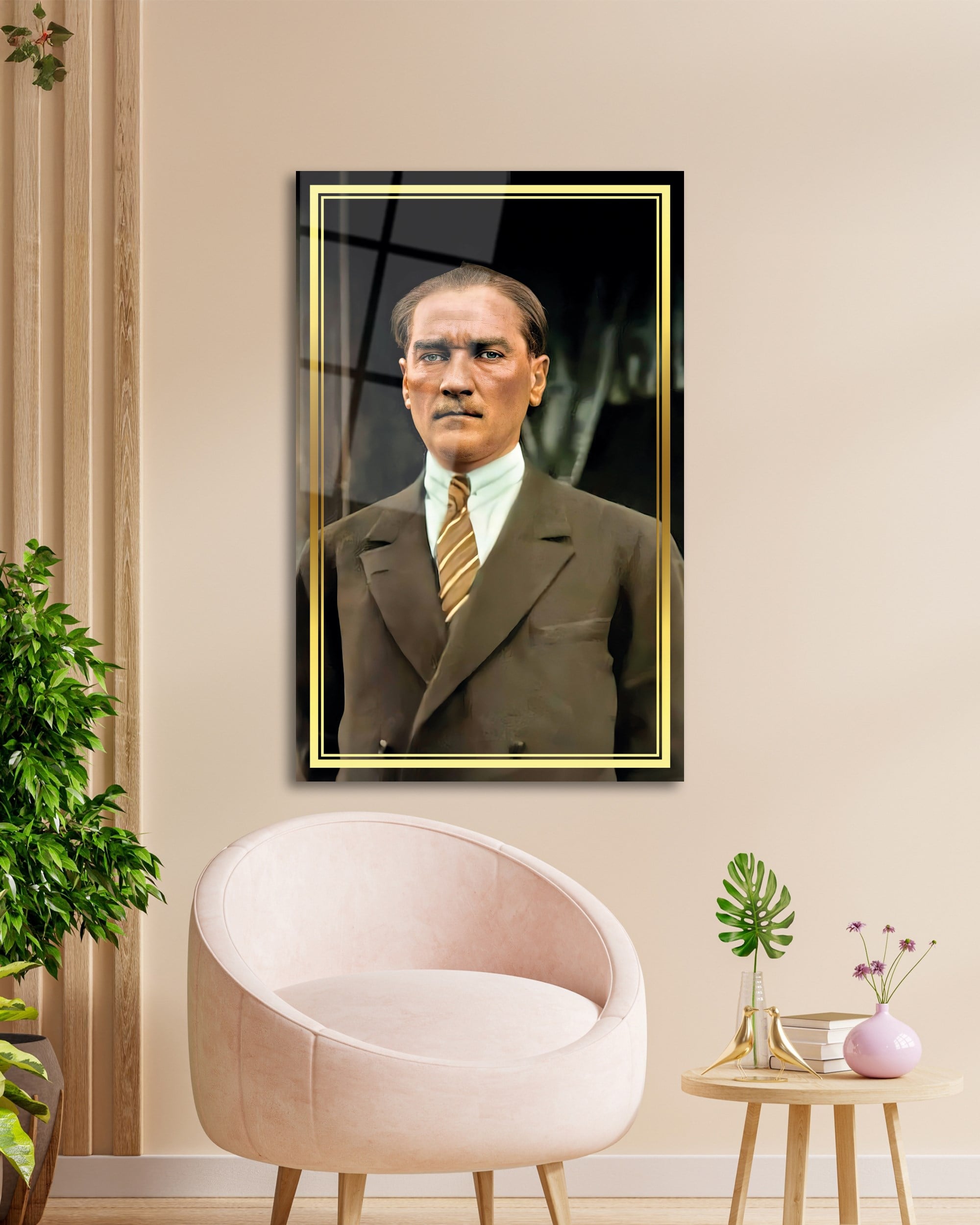 Atatürk Portre Cam Tablo Hediyelik Büyük Tablo Ev Ofis Dekoru