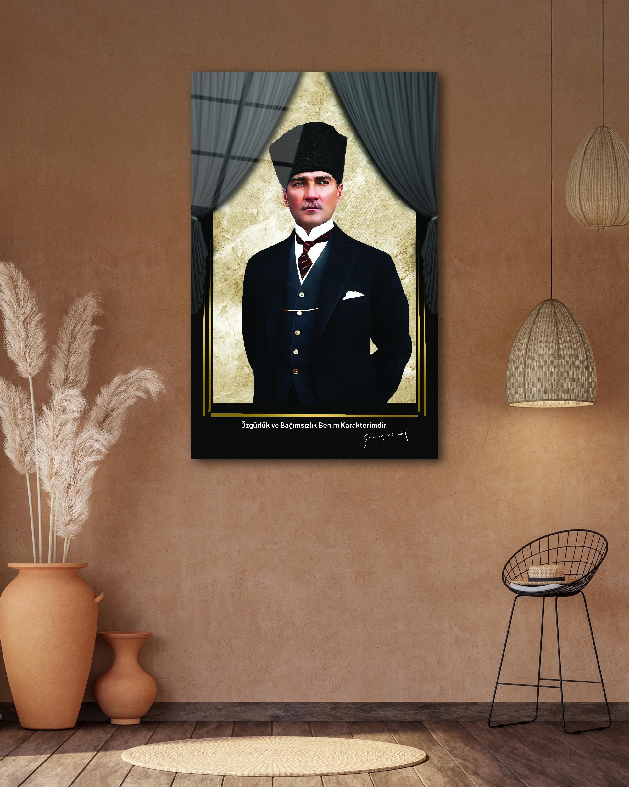 Atatürk Portre Cam Tablo Modern Ev Ofis Salon Hediyelik Büyük Tablo Duvar Dekoru