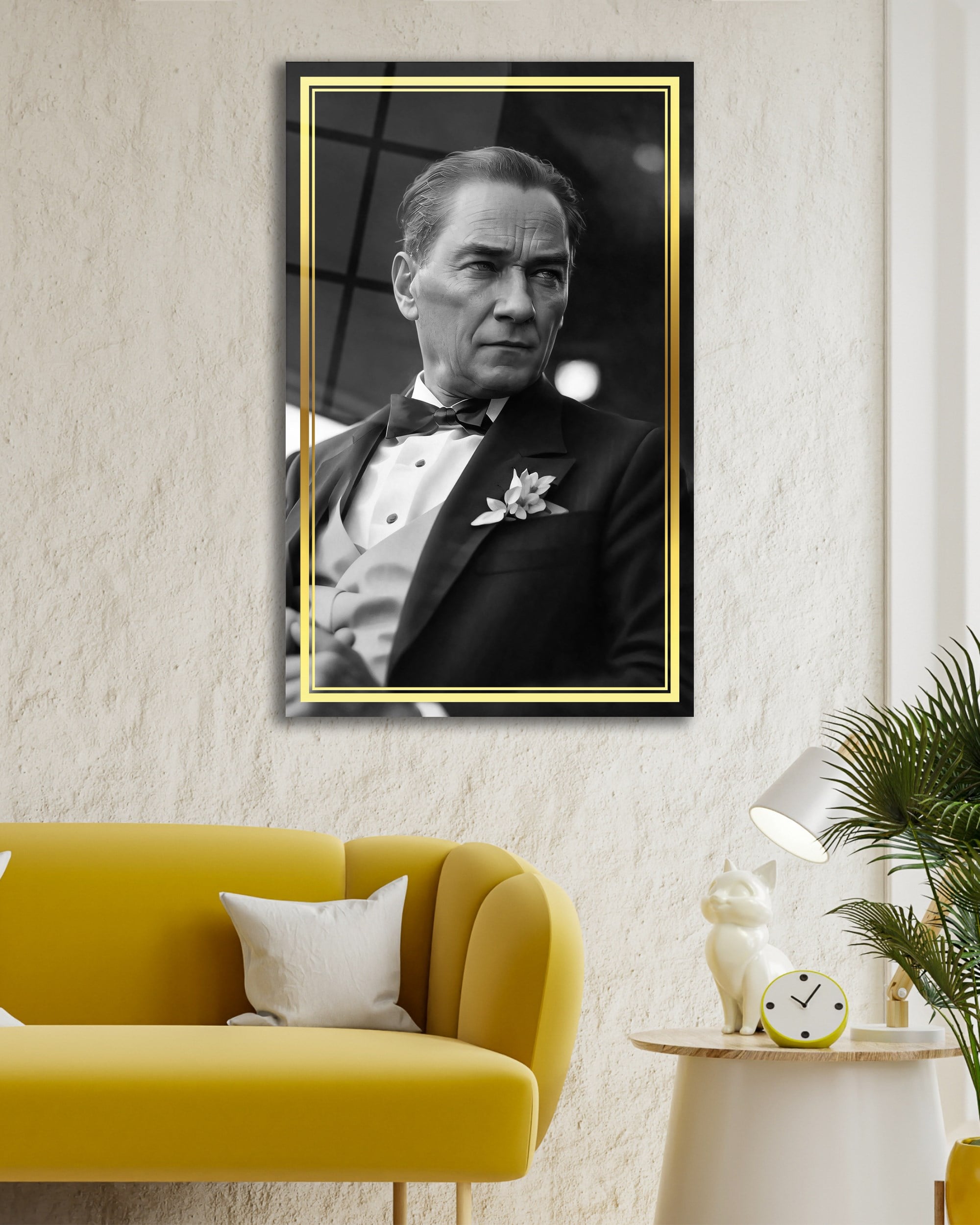 Atatürk Portre Dikey Cam Tablo Hediyelik Büyük Tablo Ev Ofis Dekoru