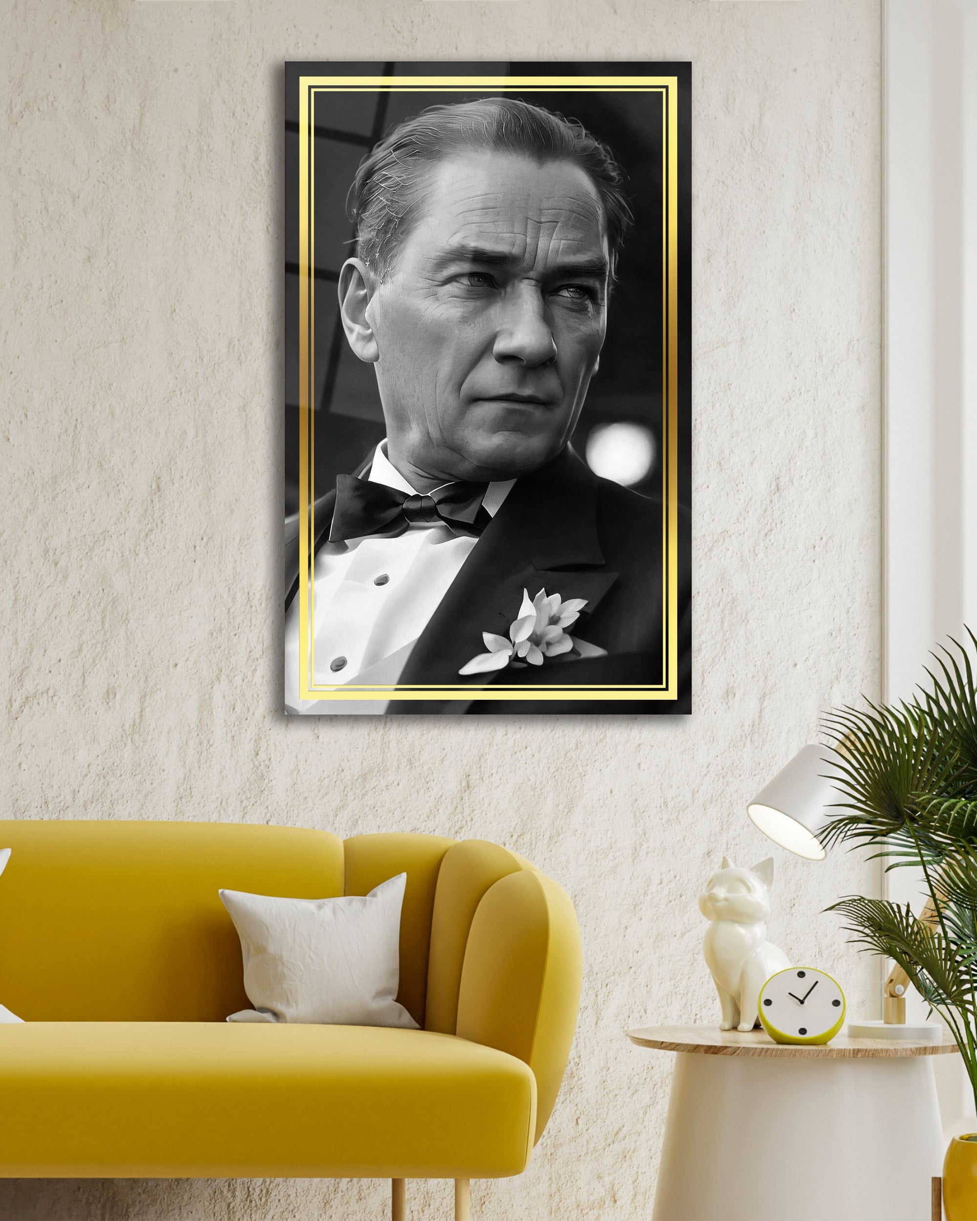 Atatürk Portre Dikey Cam Tablo Hediyelik Büyük Tablo Ev Ofis Dekoru
