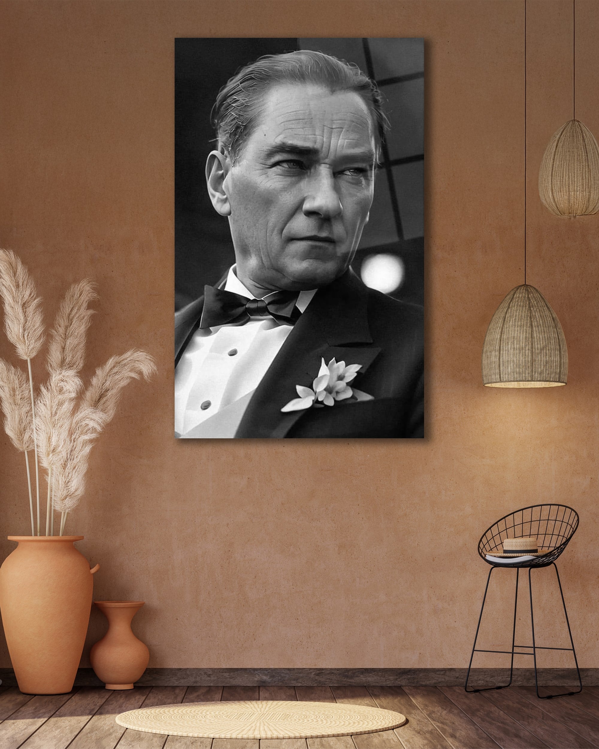 Atatürk Portre Dikey Cam Tablo Hediyelik Büyük Tablo Ev Ofis Dekoru