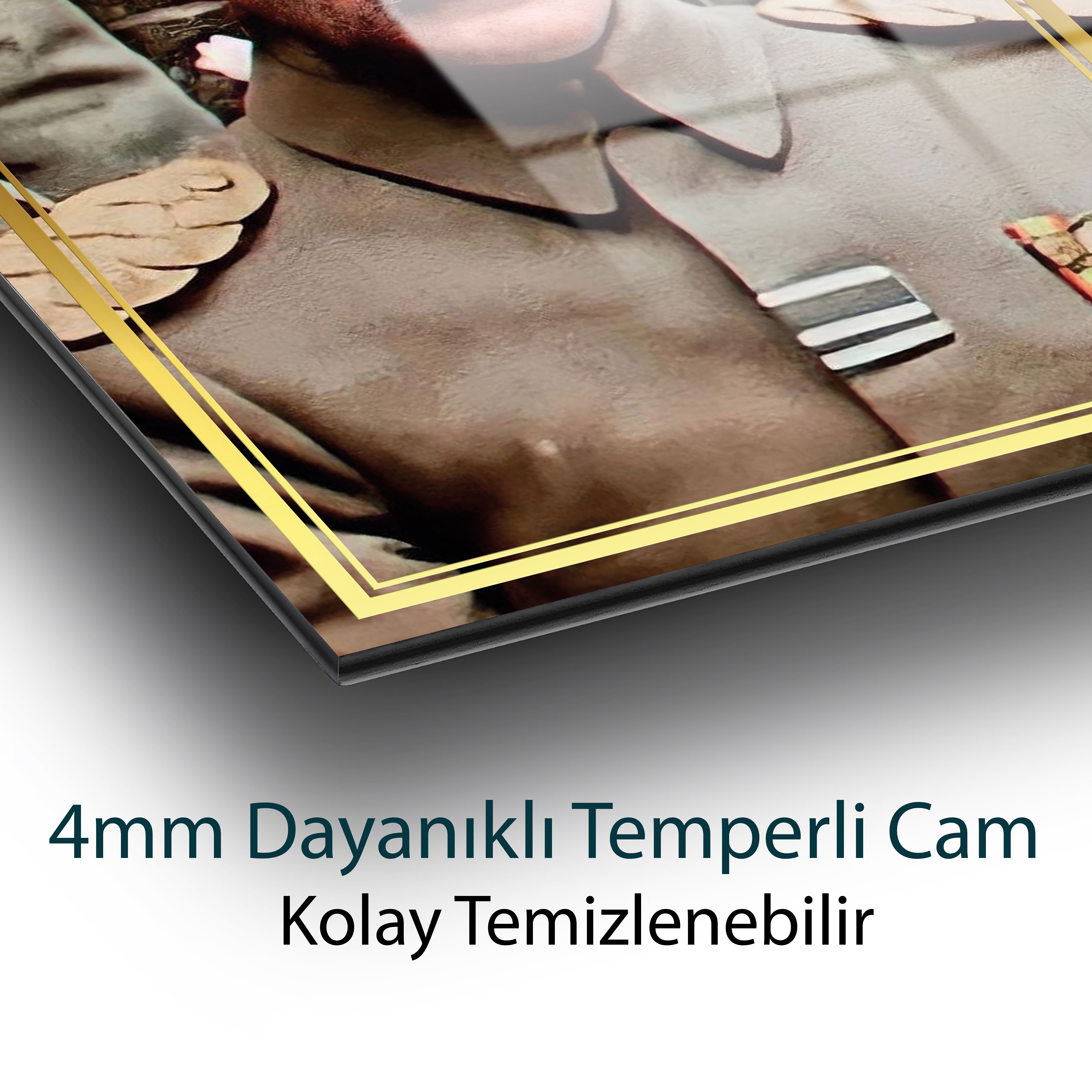 Atatürk Portre Dikey Cam Tablo Hediyelik Büyük Tablo Ev Ofis Dekoru