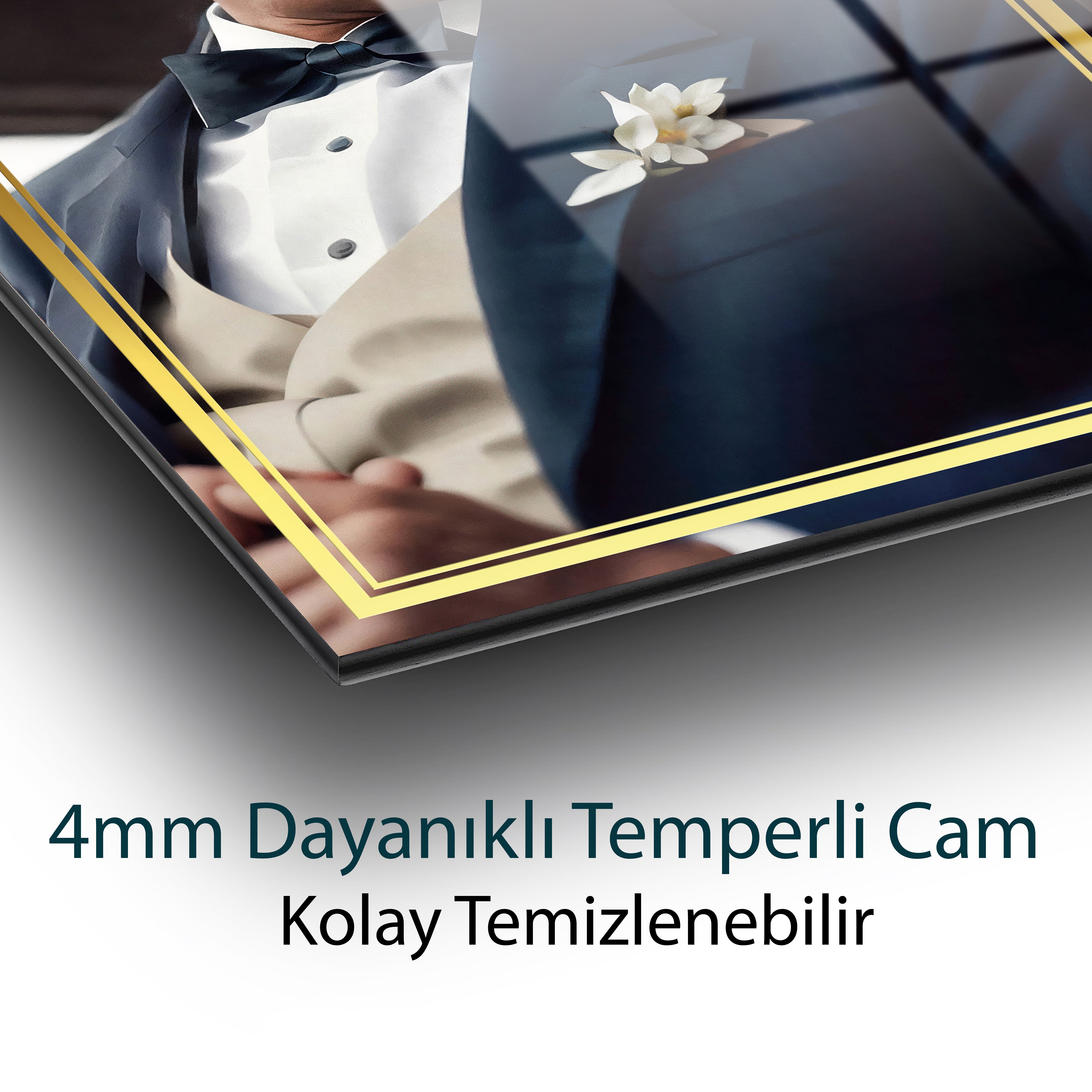 Atatürk Portre Dikey Cam Tablo Hediyelik Büyük Tablo Ev Ofis Dekoru