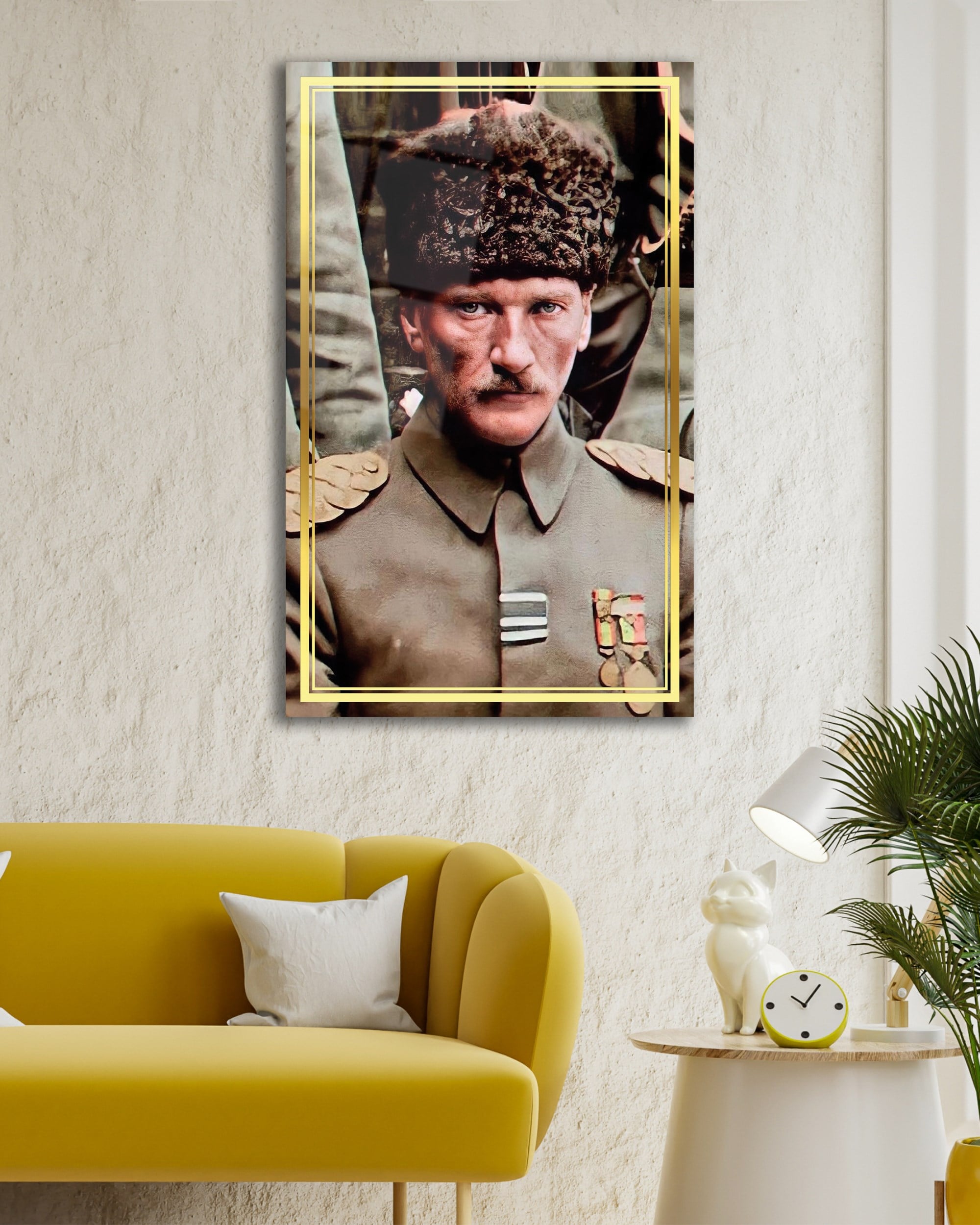 Atatürk Portre Dikey Cam Tablo Hediyelik Büyük Tablo Ev Ofis Dekoru