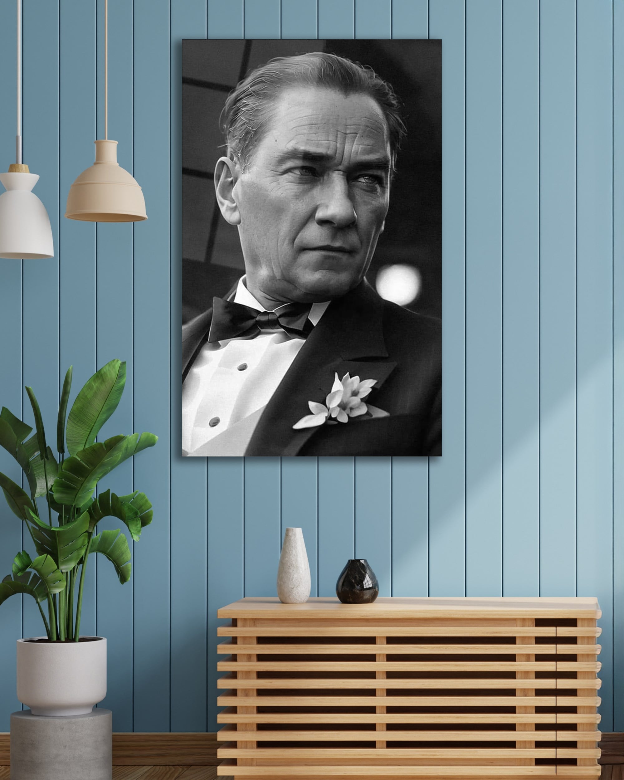 Atatürk Portre Dikey Cam Tablo Hediyelik Büyük Tablo Ev Ofis Dekoru