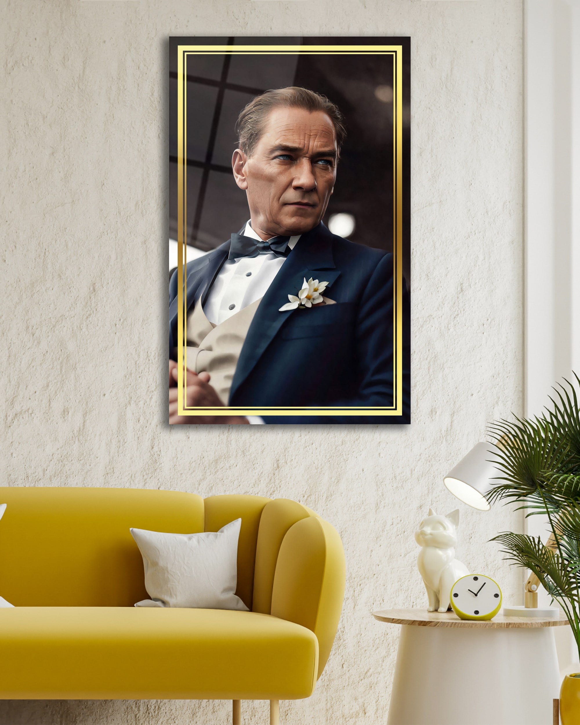 Atatürk Portre Dikey Cam Tablo Hediyelik Büyük Tablo Ev Ofis Dekoru
