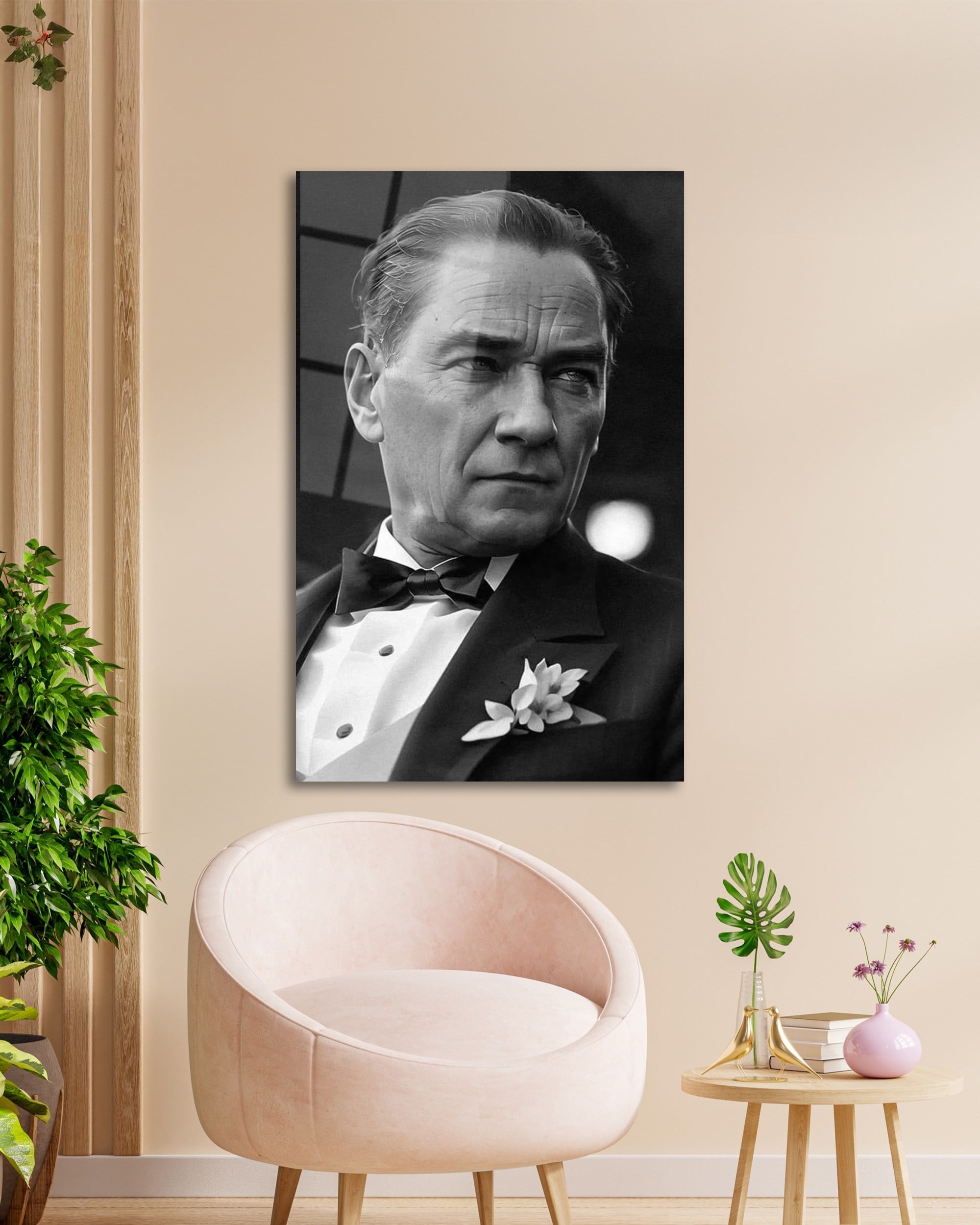 Atatürk Portre Dikey Cam Tablo Hediyelik Büyük Tablo Ev Ofis Dekoru