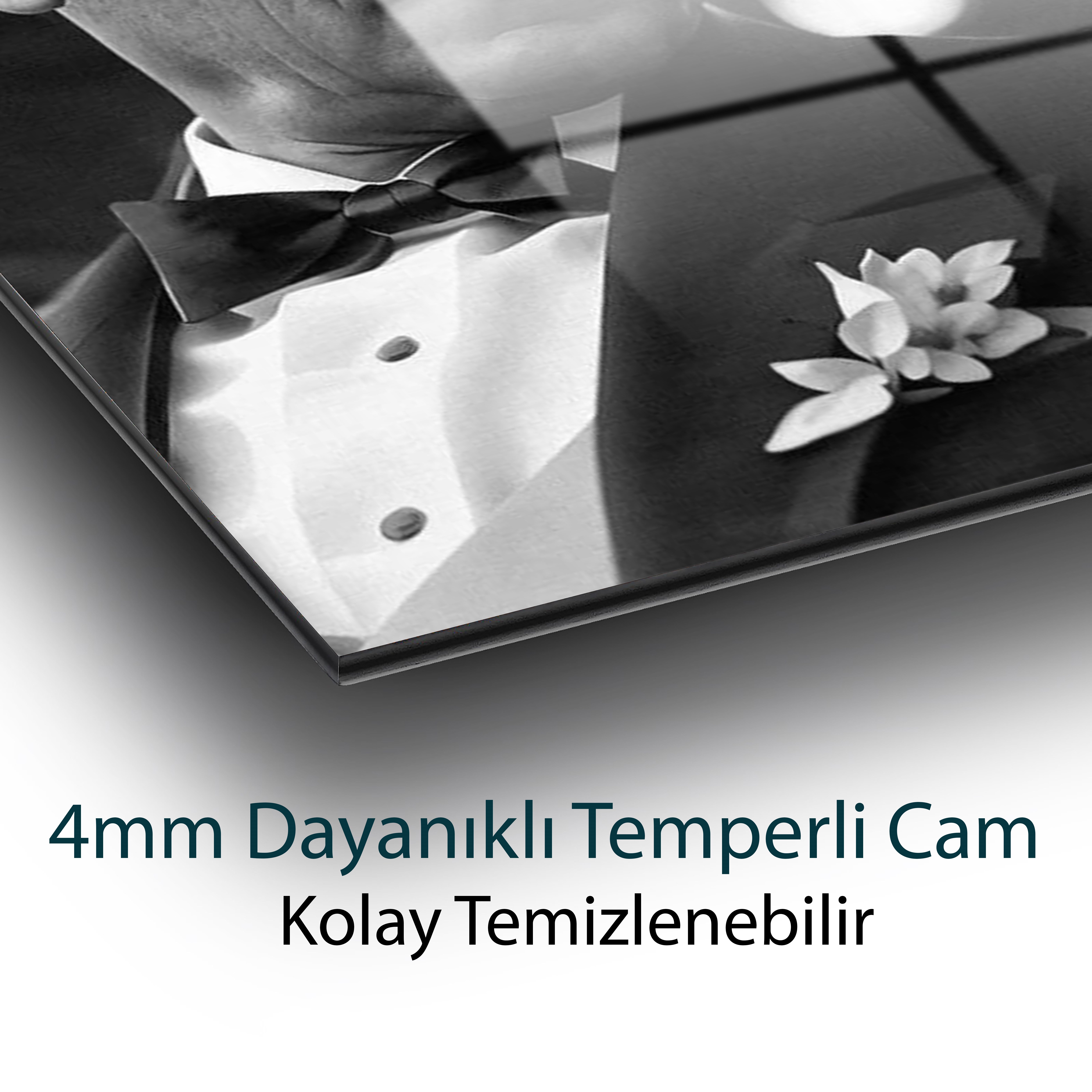 Atatürk Portre Dikey Cam Tablo Hediyelik Büyük Tablo Ev Ofis Dekoru