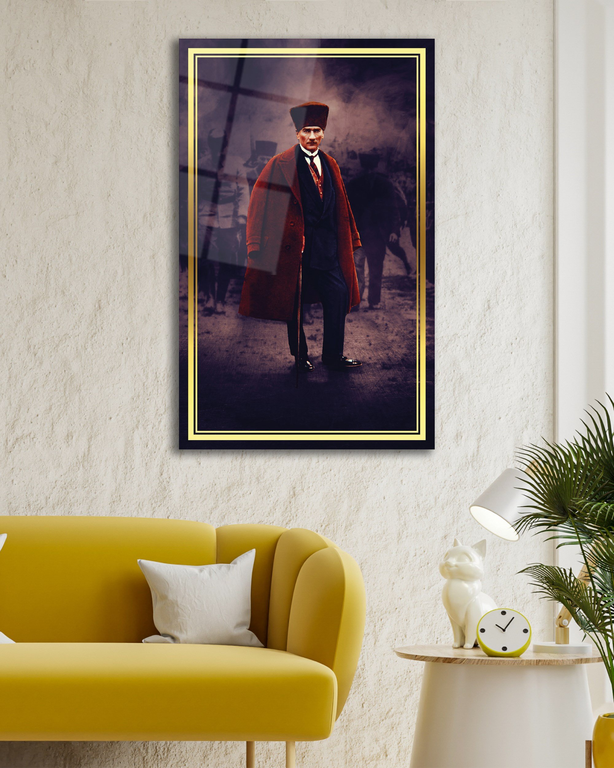 Atatürk Portre Dikey Cam Tablo Hediyelik Büyük Tablo Ev Ofis Dekoru