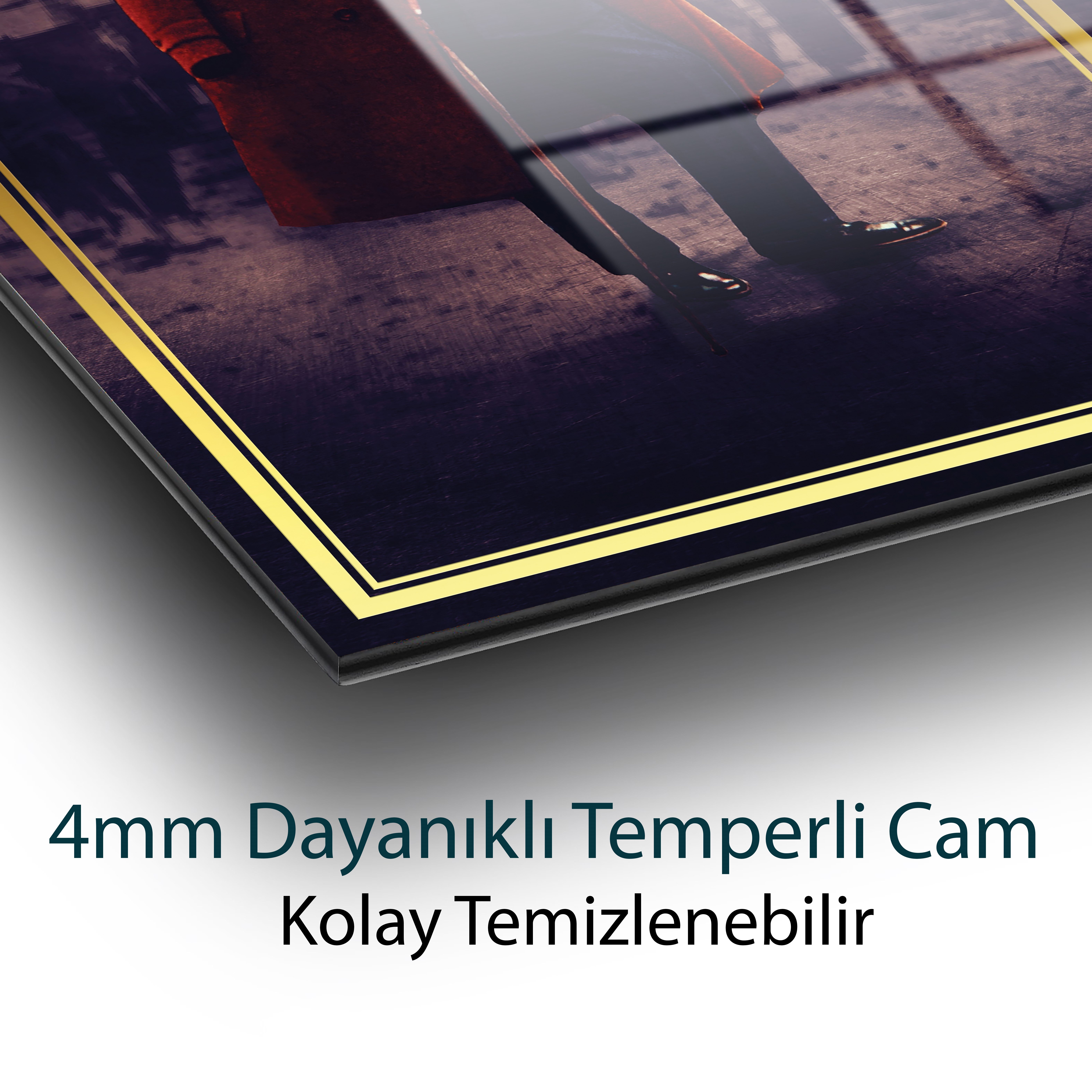 Atatürk Portre Dikey Cam Tablo Hediyelik Büyük Tablo Ev Ofis Dekoru