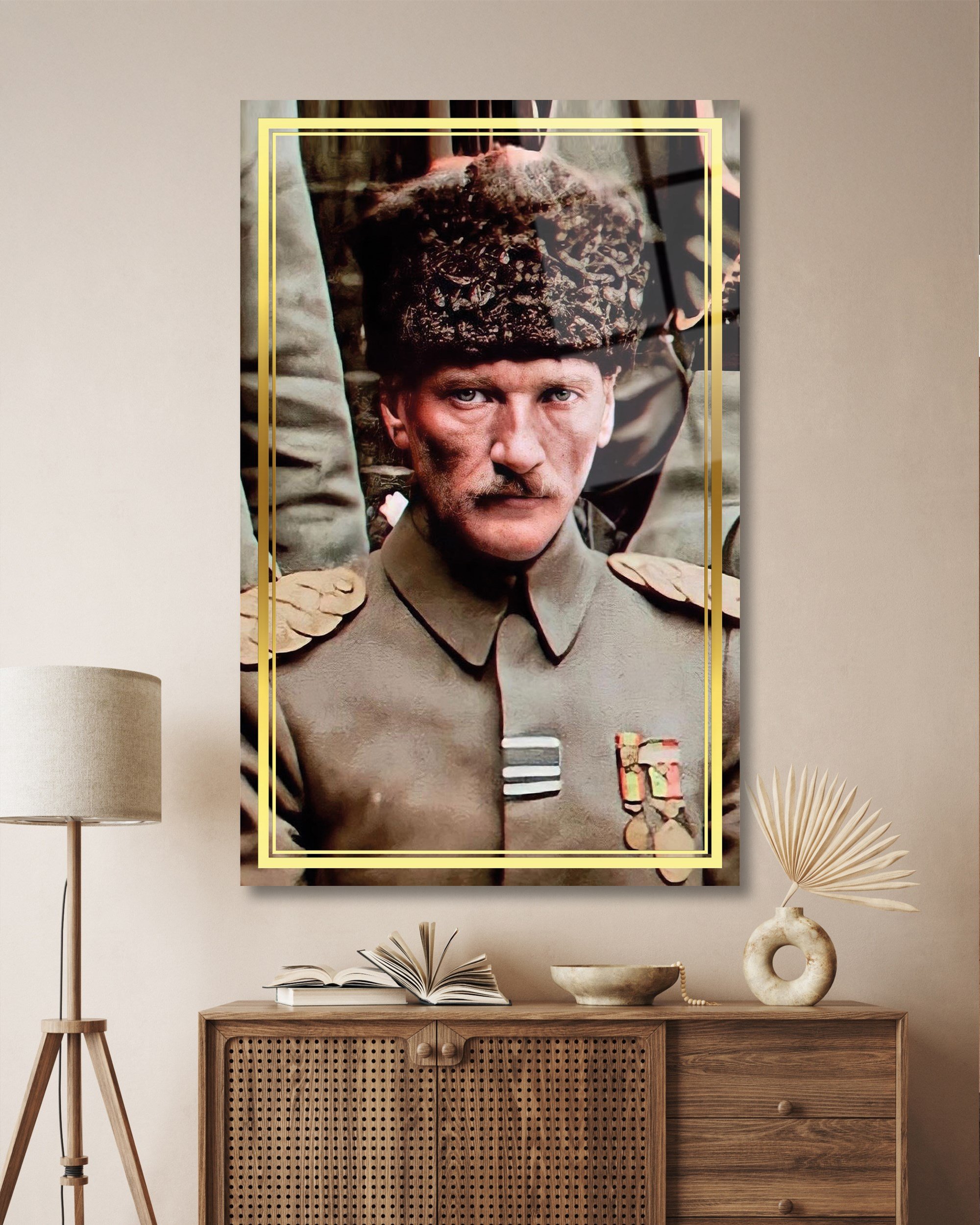 Atatürk Portre Dikey Cam Tablo Hediyelik Büyük Tablo Ev Ofis Dekoru