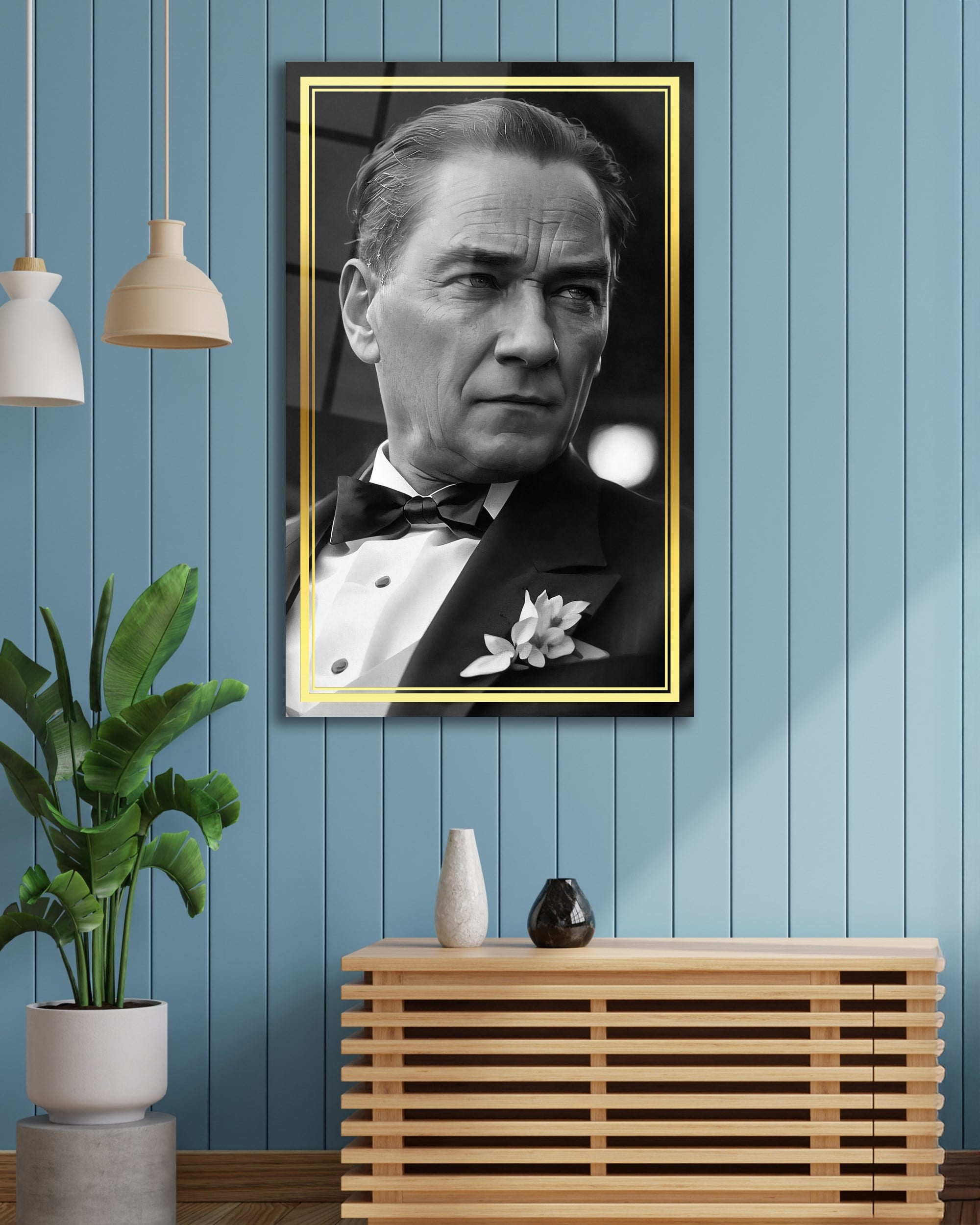 Atatürk Portre Dikey Cam Tablo Hediyelik Büyük Tablo Ev Ofis Dekoru