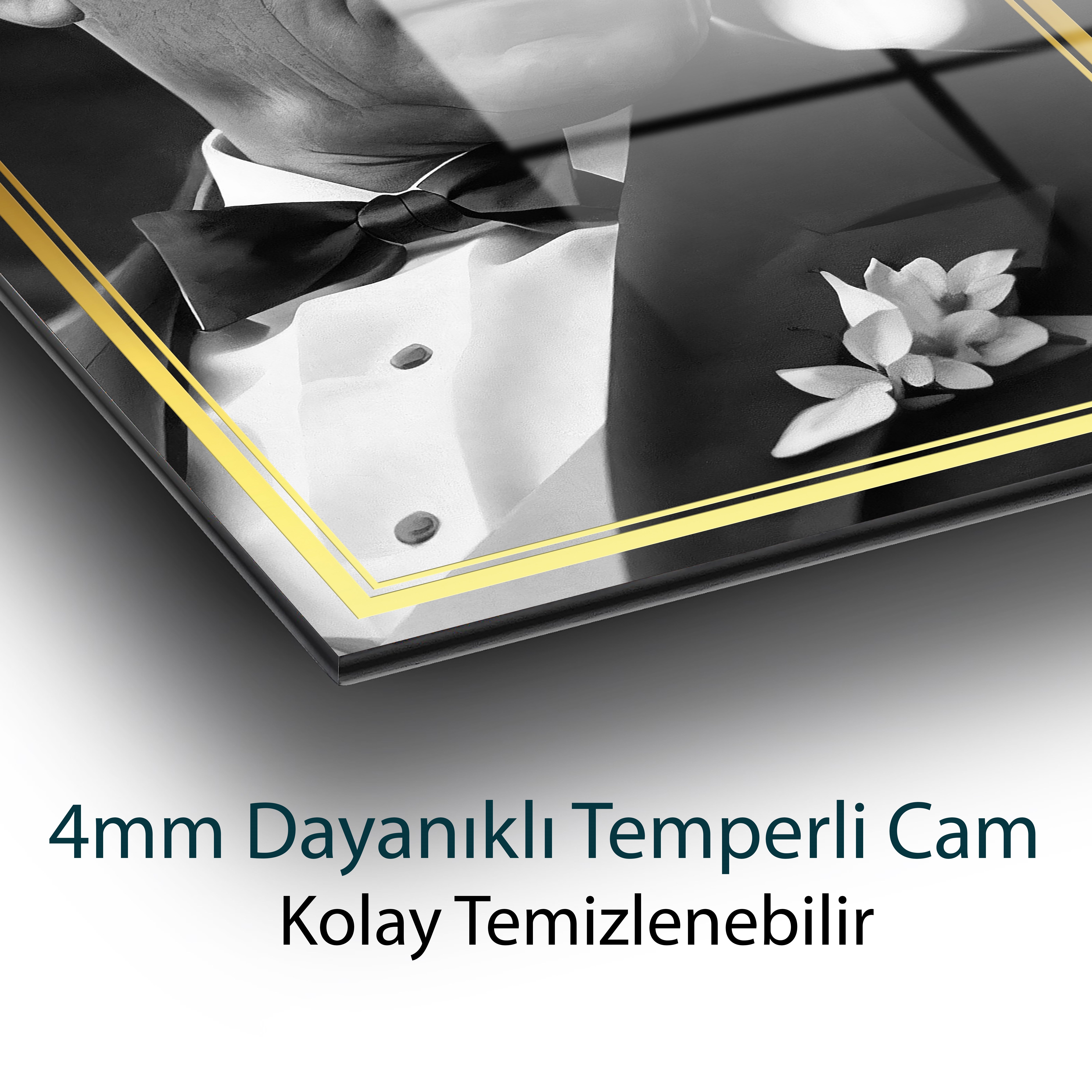 Atatürk Portre Dikey Cam Tablo Hediyelik Büyük Tablo Ev Ofis Dekoru