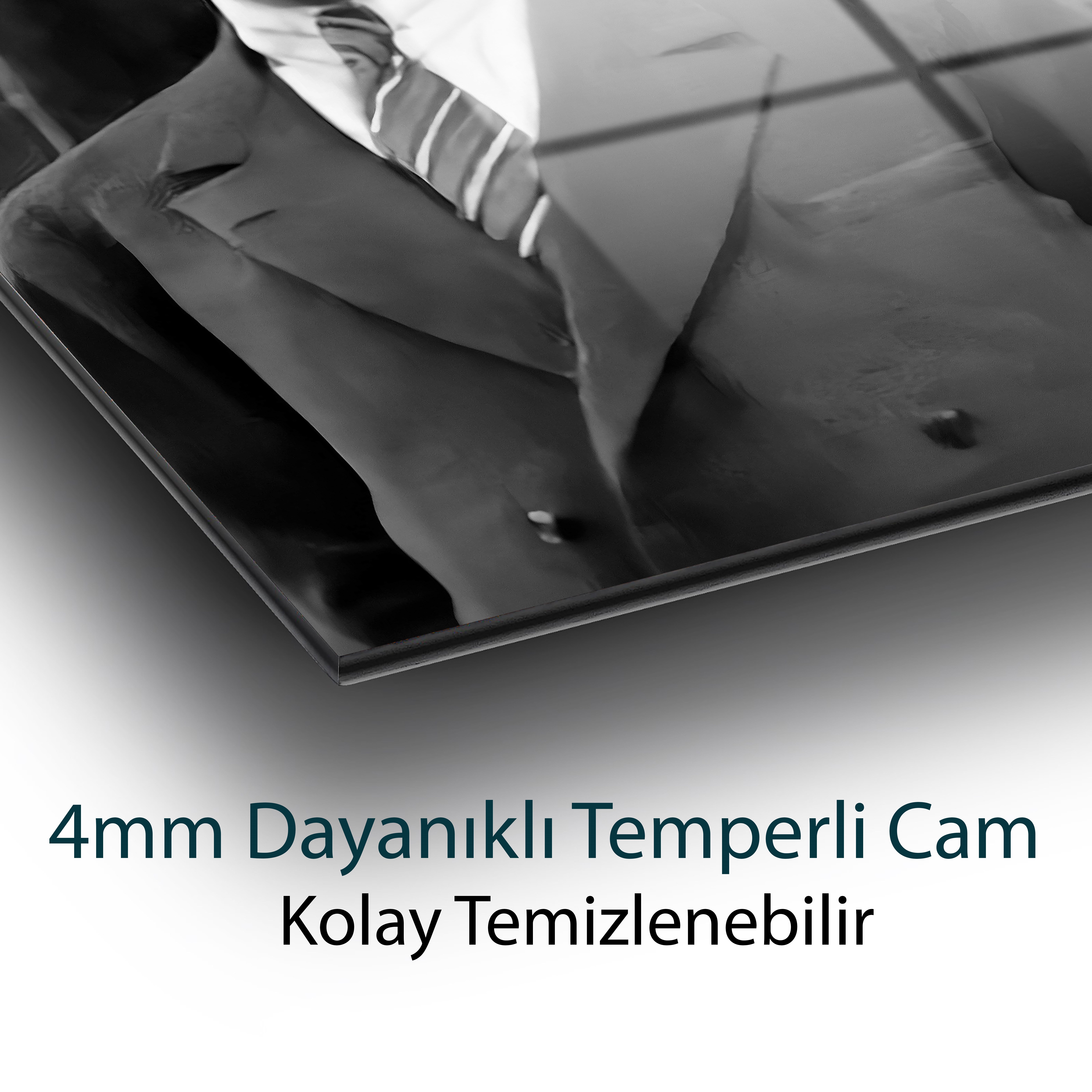Atatürk Portre Siyah Beyaz Cam Tablo Hediyelik Büyük Tablo Ev Ofis Dekoru