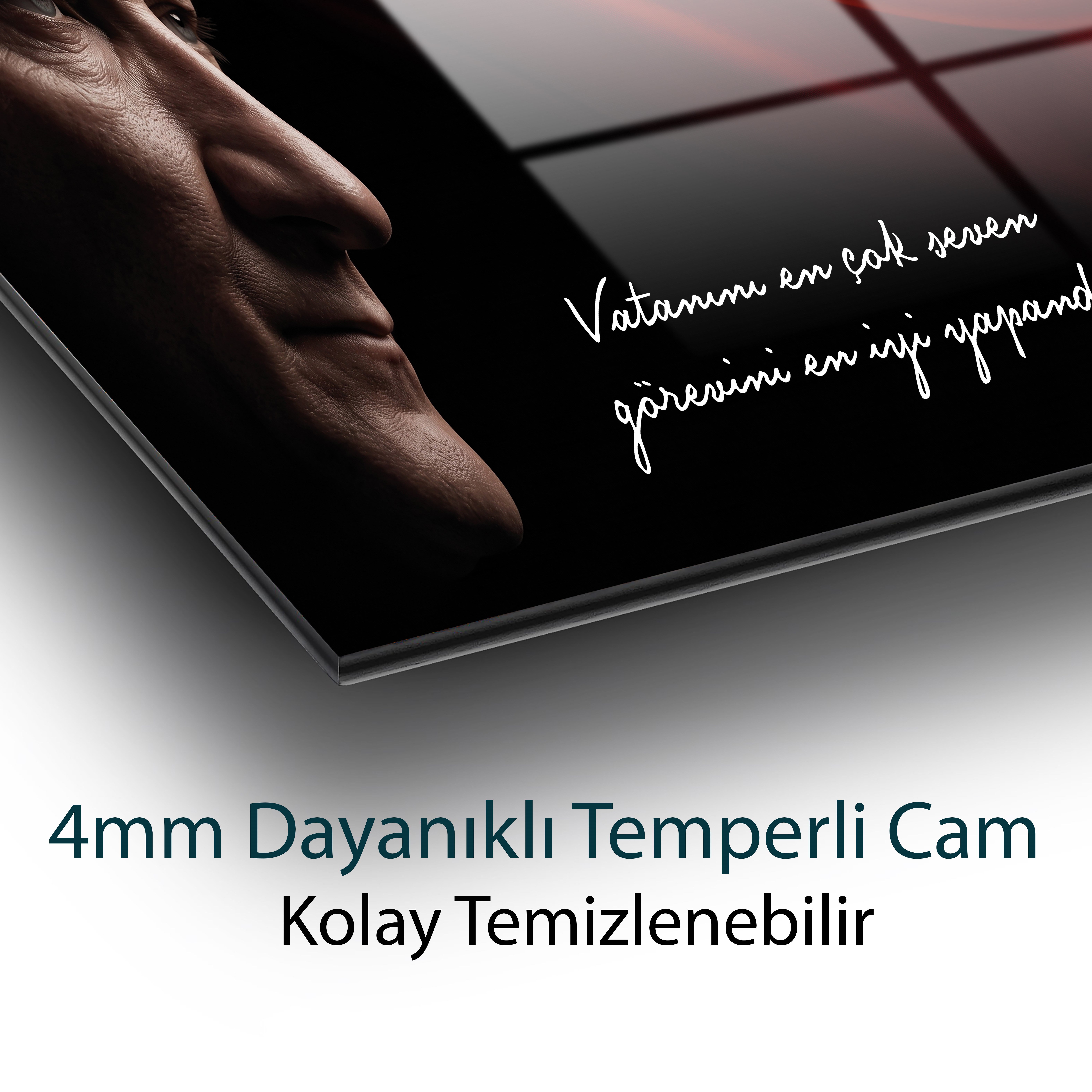 Atatürk ve Türk Bayrağı “Vatanını En Çok Seven” Temperli Cam Tablo