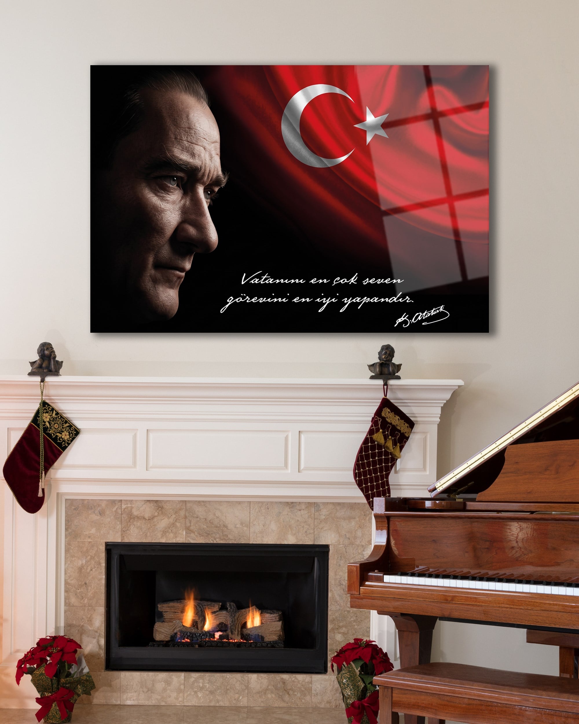 Atatürk ve Türk Bayrağı “Vatanını En Çok Seven” Temperli Cam Tablo