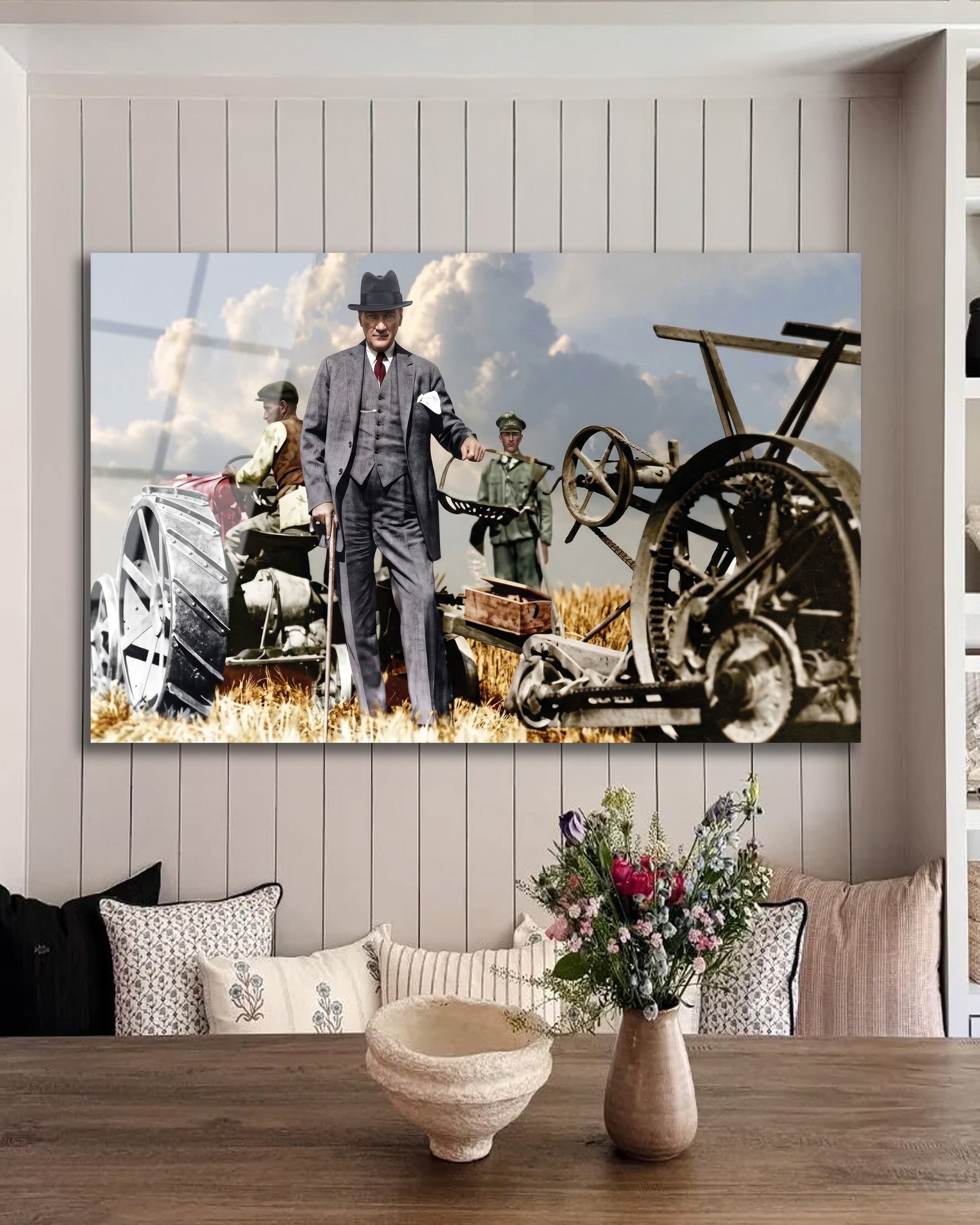 Atatürk ve Türk Çiftçisi Cam Tablo | Cumhuriyetin Tarım Vizyonu Premium Temperli Cam Duvar Tablosu
