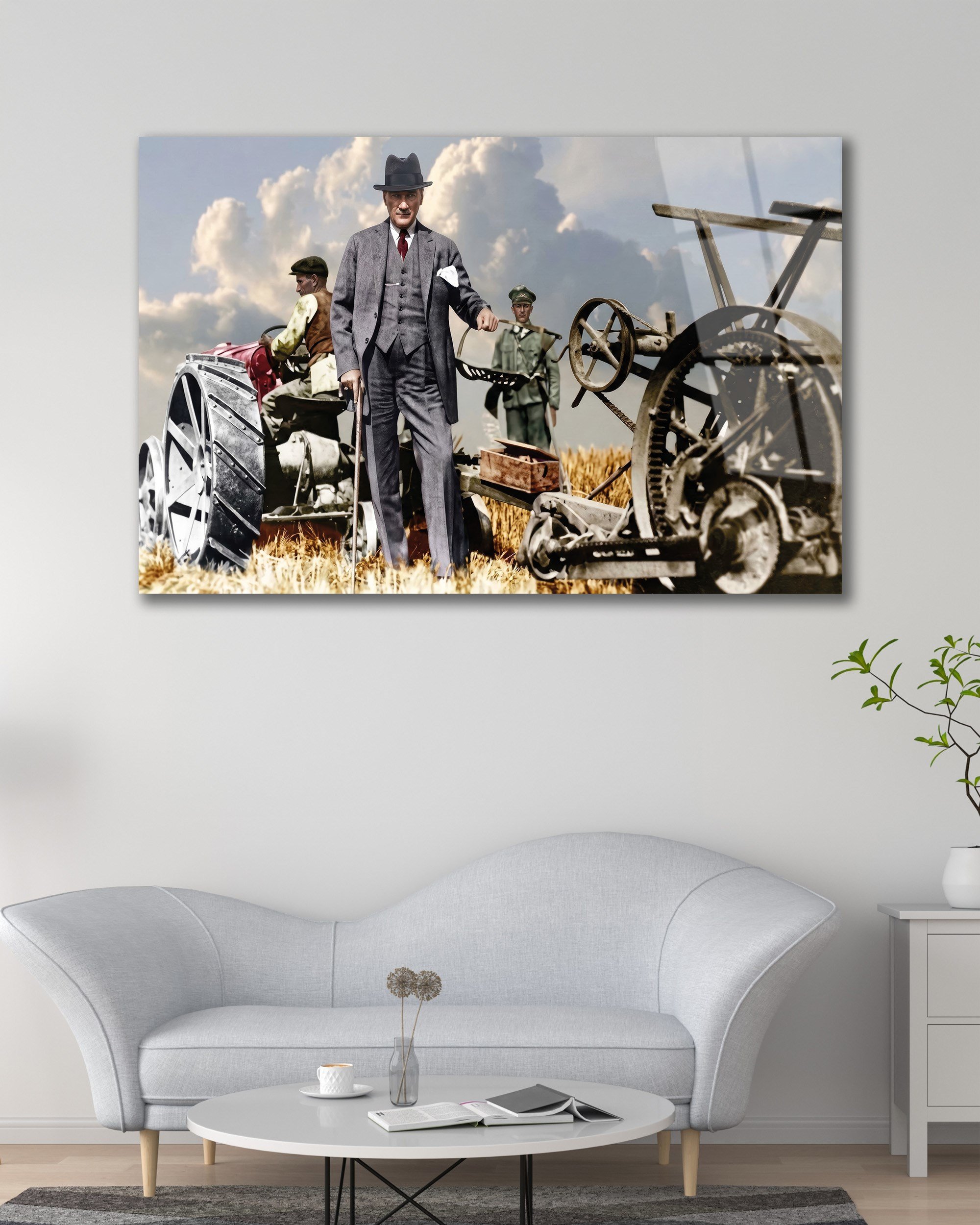 Atatürk ve Türk Çiftçisi Cam Tablo | Cumhuriyetin Tarım Vizyonu Premium Temperli Cam Duvar Tablosu