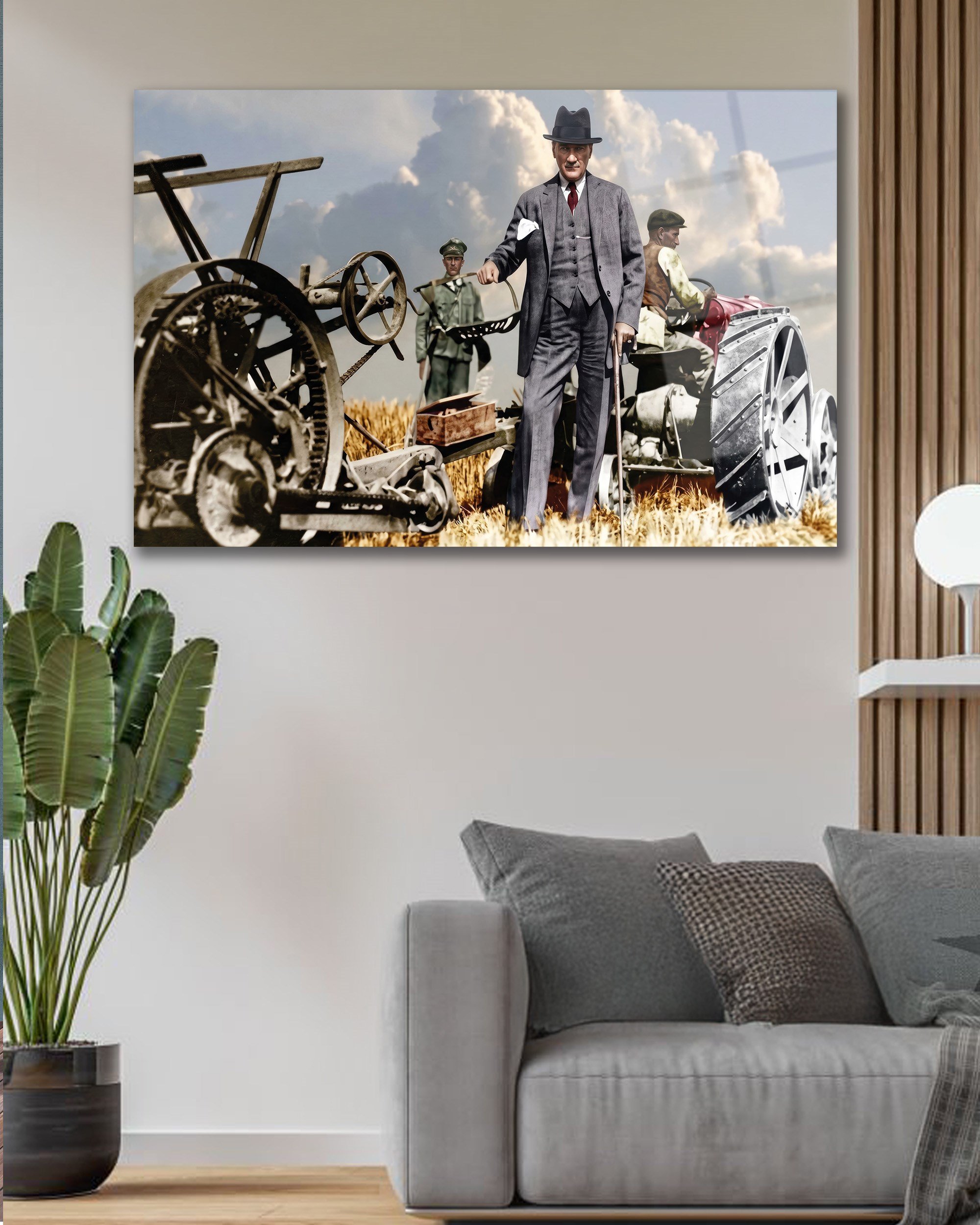Atatürk ve Türk Çiftçisi Cam Tablo | Cumhuriyetin Tarım Vizyonu Premium Temperli Cam Duvar Tablosu