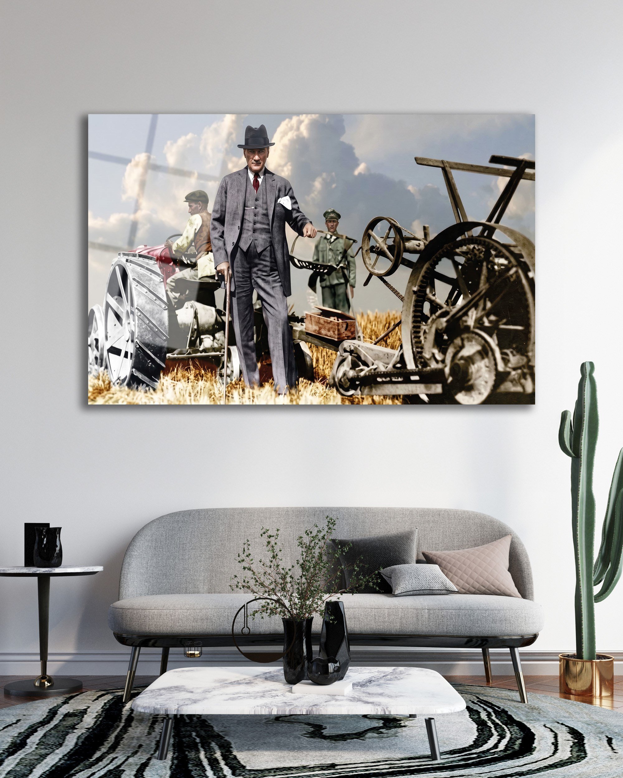 Atatürk ve Türk Çiftçisi Cam Tablo | Cumhuriyetin Tarım Vizyonu Premium Temperli Cam Duvar Tablosu