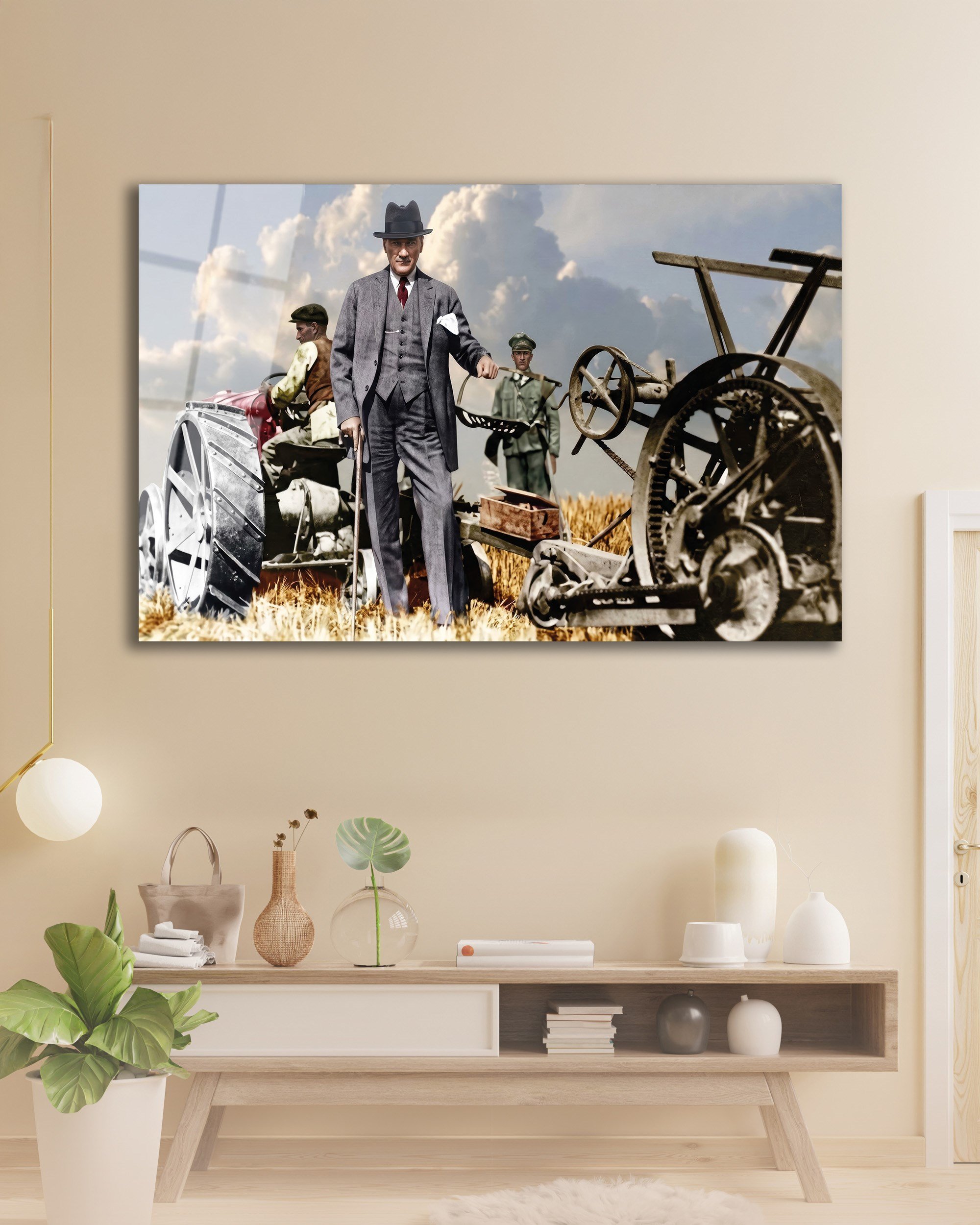 Atatürk ve Türk Çiftçisi Cam Tablo | Cumhuriyetin Tarım Vizyonu Premium Temperli Cam Duvar Tablosu