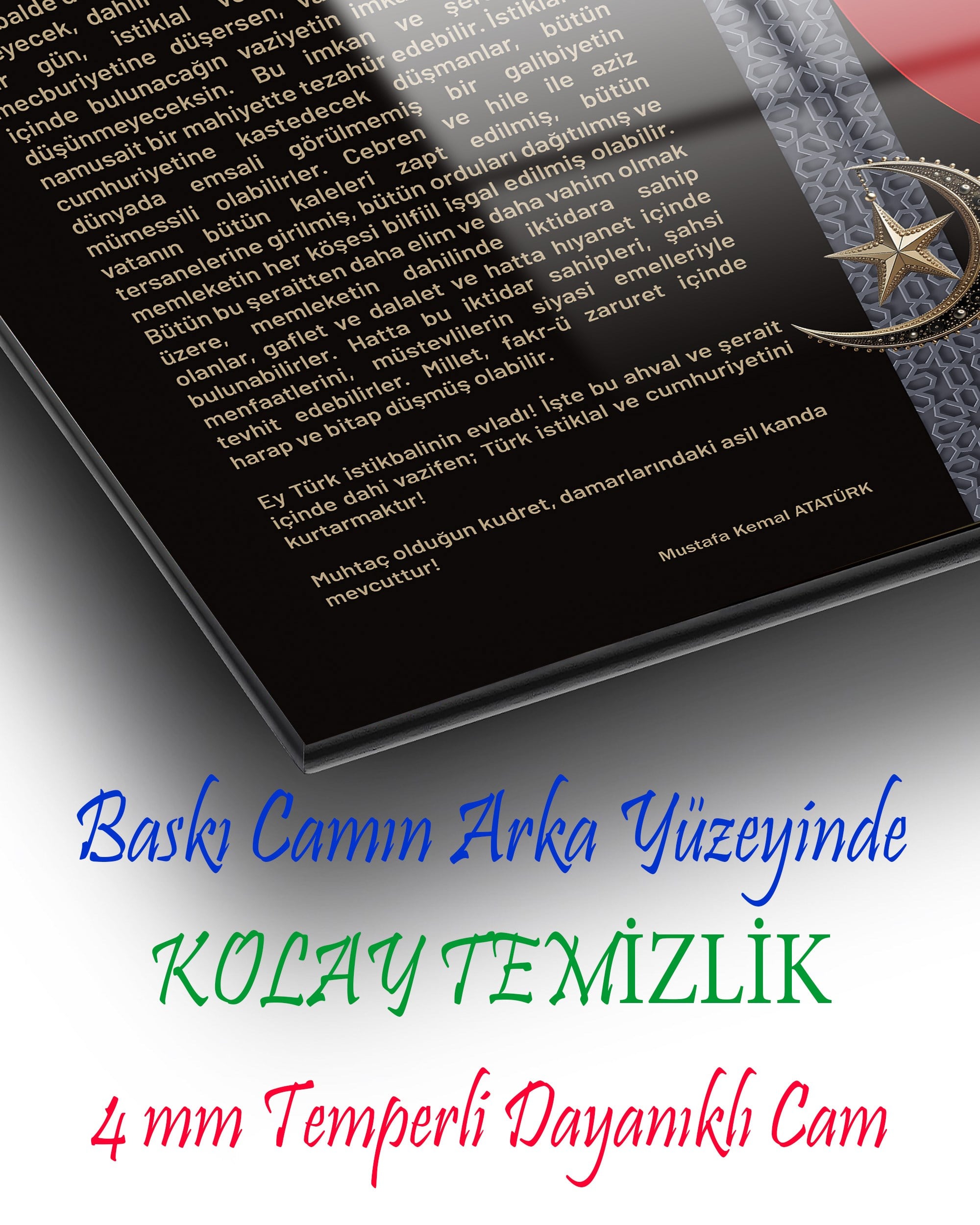 Atatürk'ün Gençliğe Hitabesi Cam Tablo | Türk Bayraklı Premium Temperli Cam Duvar Panosu