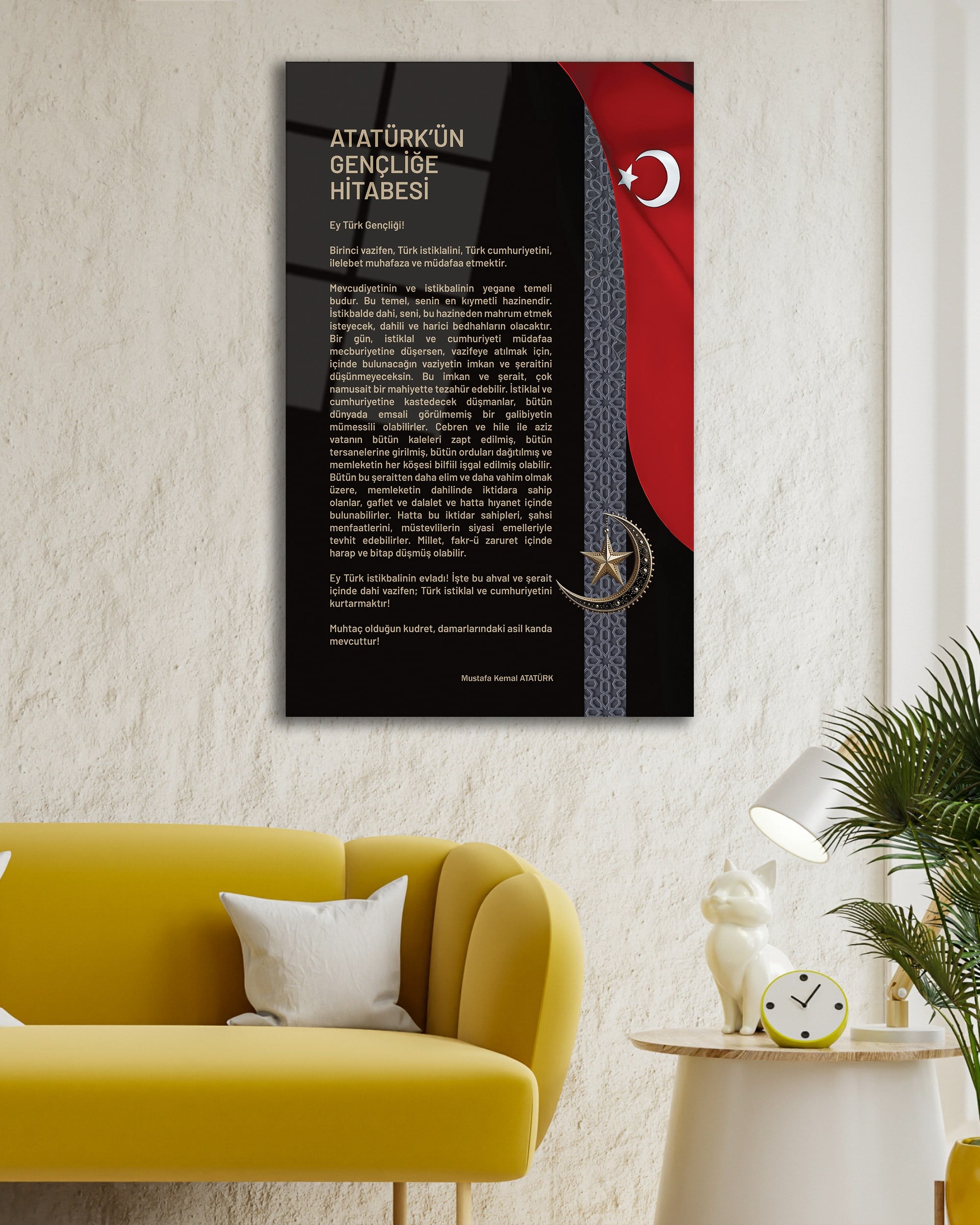 Atatürk'ün Gençliğe Hitabesi Cam Tablo | Türk Bayraklı Premium Temperli Cam Duvar Panosu