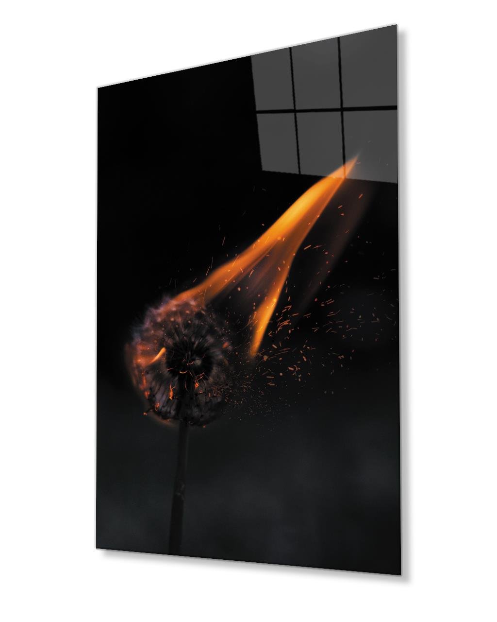 Ateş Cam Tablo 4mm Dayanıklı Temperli Cam Fire Glass Painting