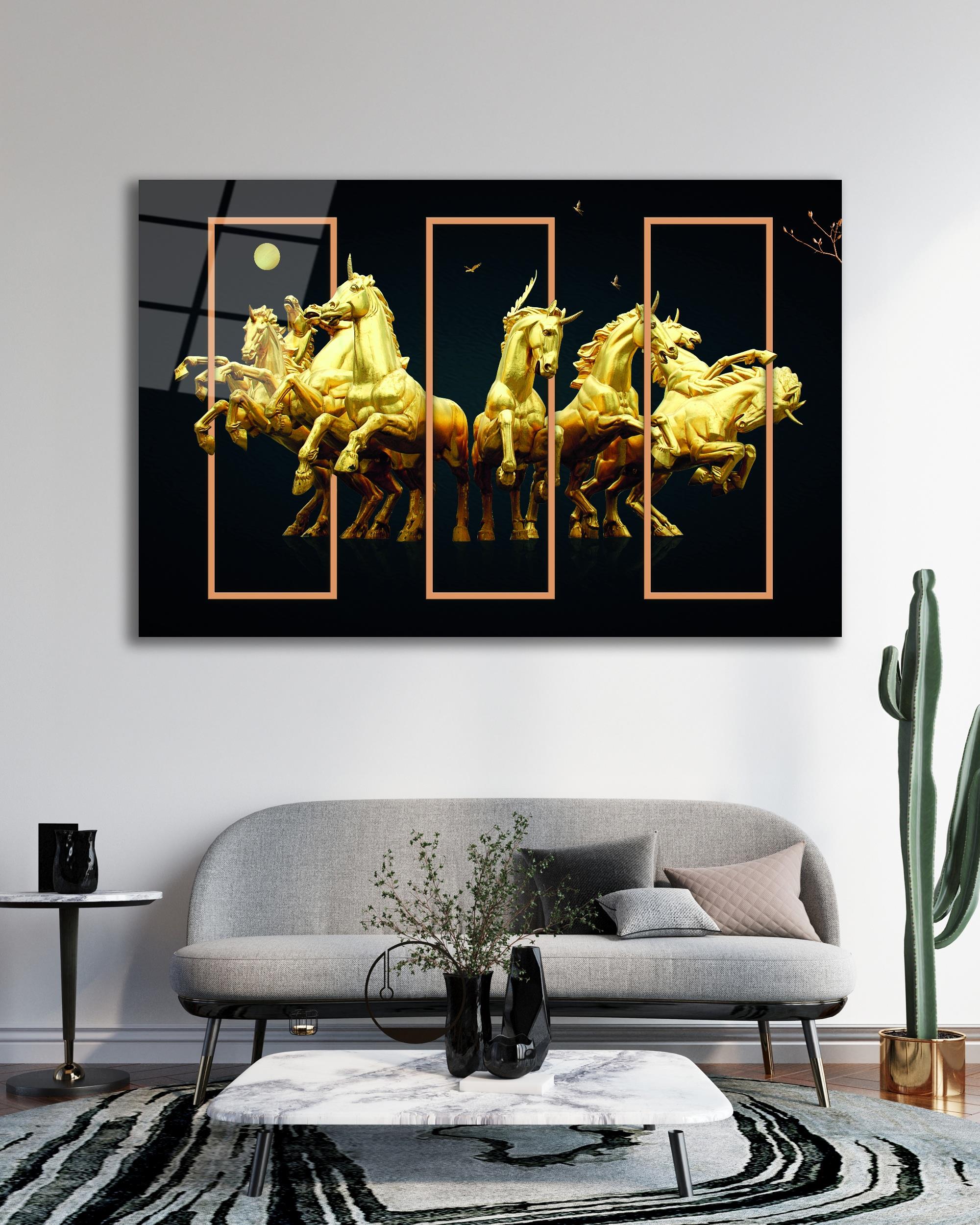 Atlar Cam Tablo , Ev Ofis Salon Hediyelik Duvar Dekoru 