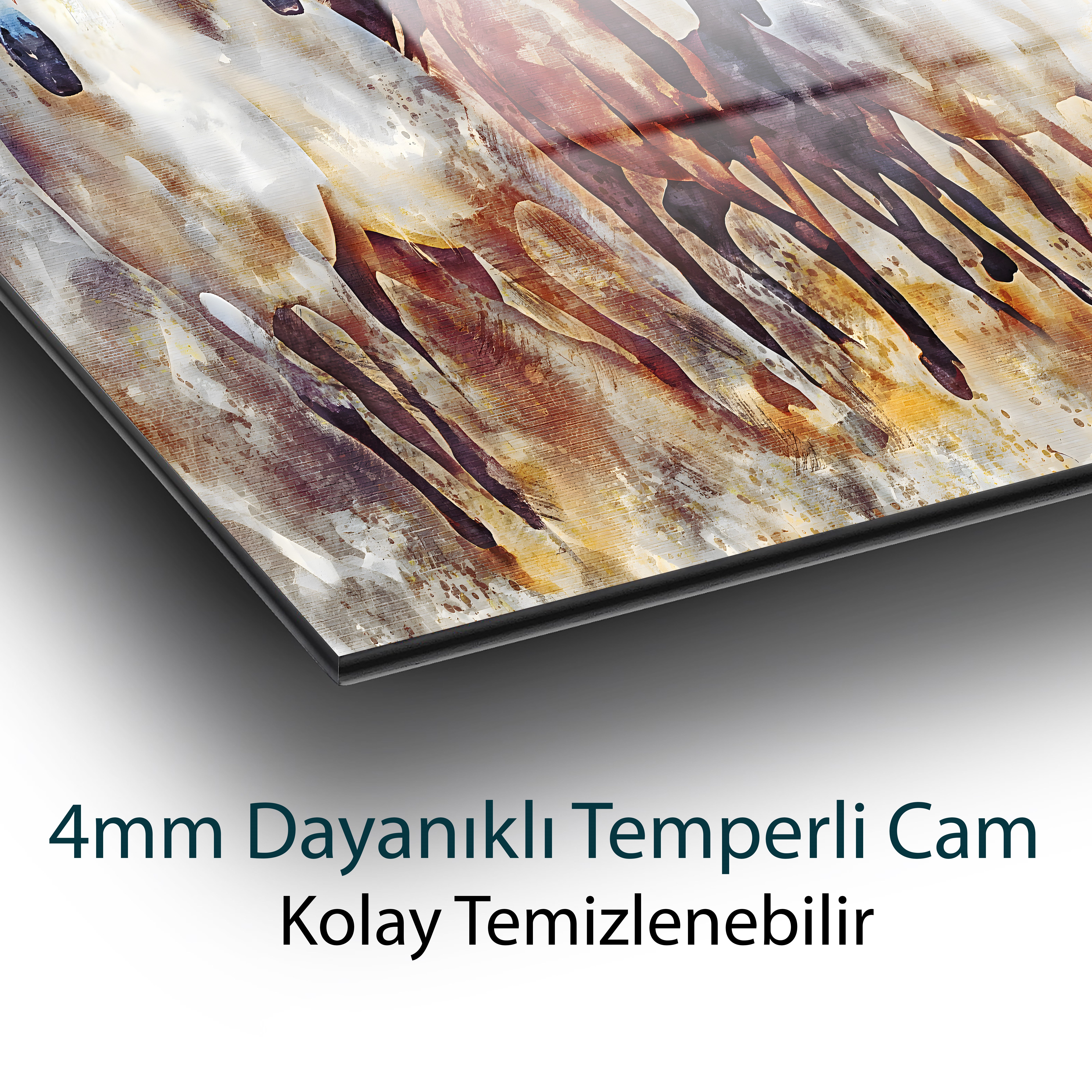 Atlar Cam Tablo  Modern Ofis Makam Odası Hediyelik Büyük Tablo Duvar Dekoru 