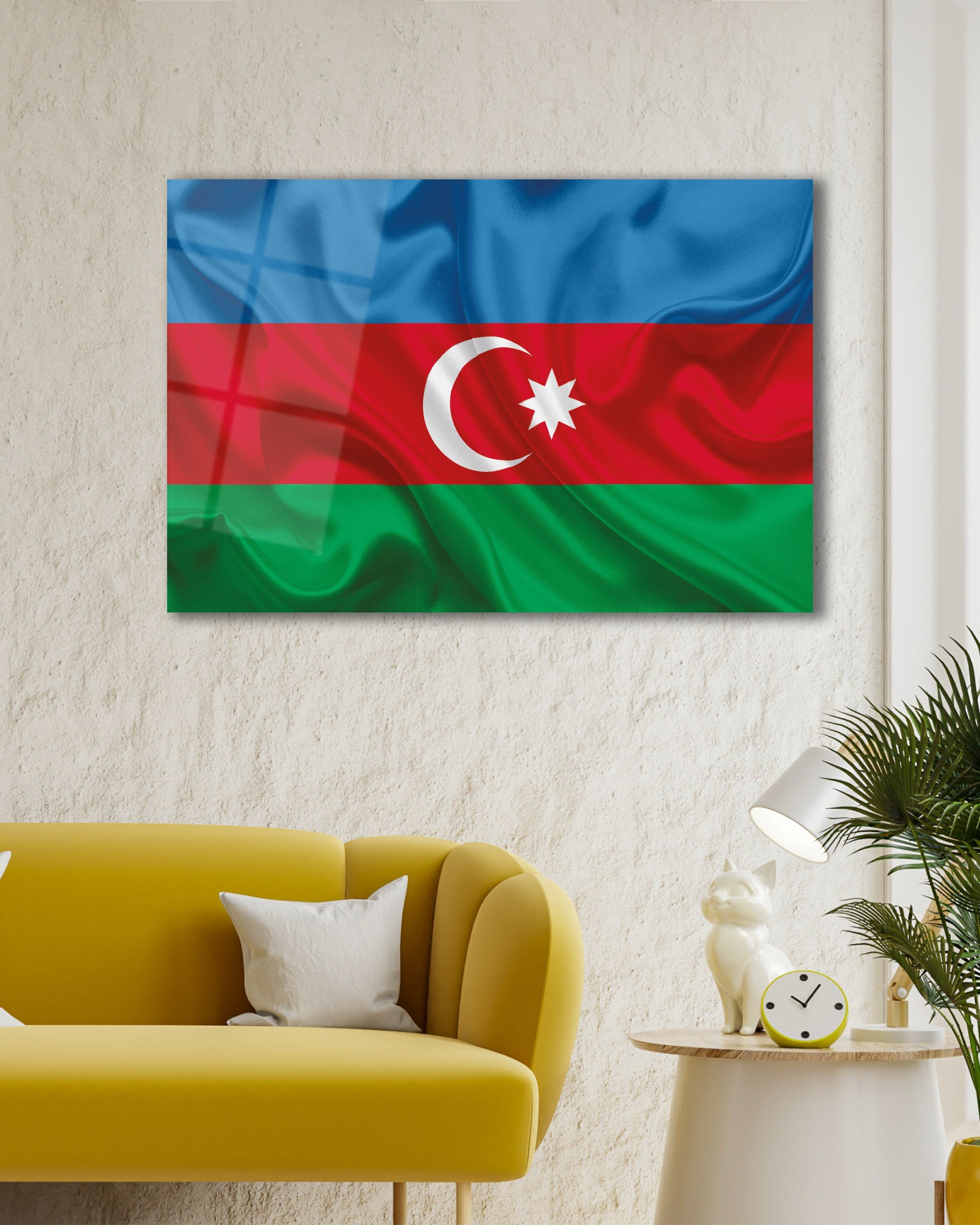 Azerbaycan Bayrağı Cam Tablo 4mm Dayanıklı Temperli Cam,Azerbaijan Flag Glass Wall Art