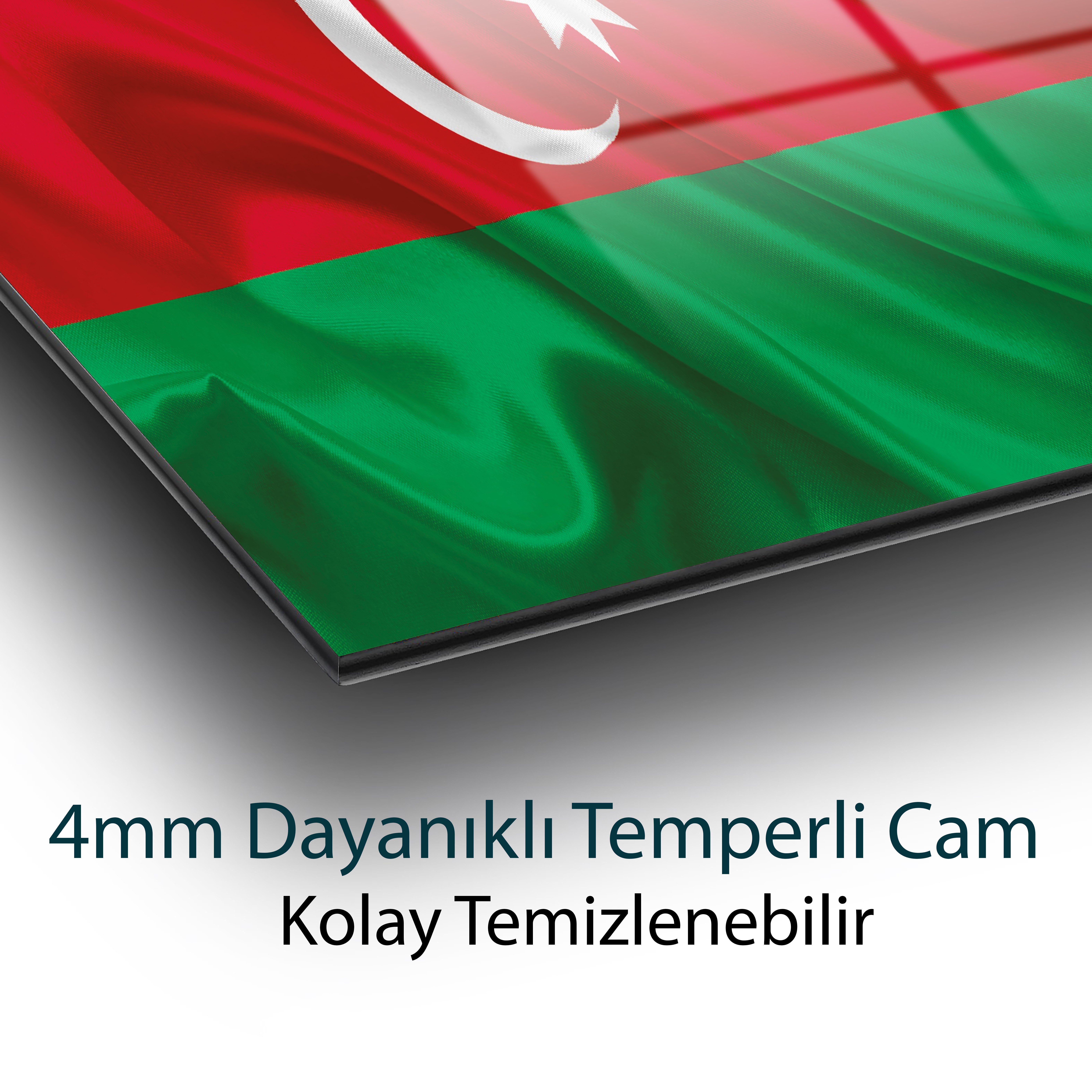 Azerbaycan Bayrağı Cam Tablo 4mm Dayanıklı Temperli Cam,Azerbaijan Flag Glass Wall Art