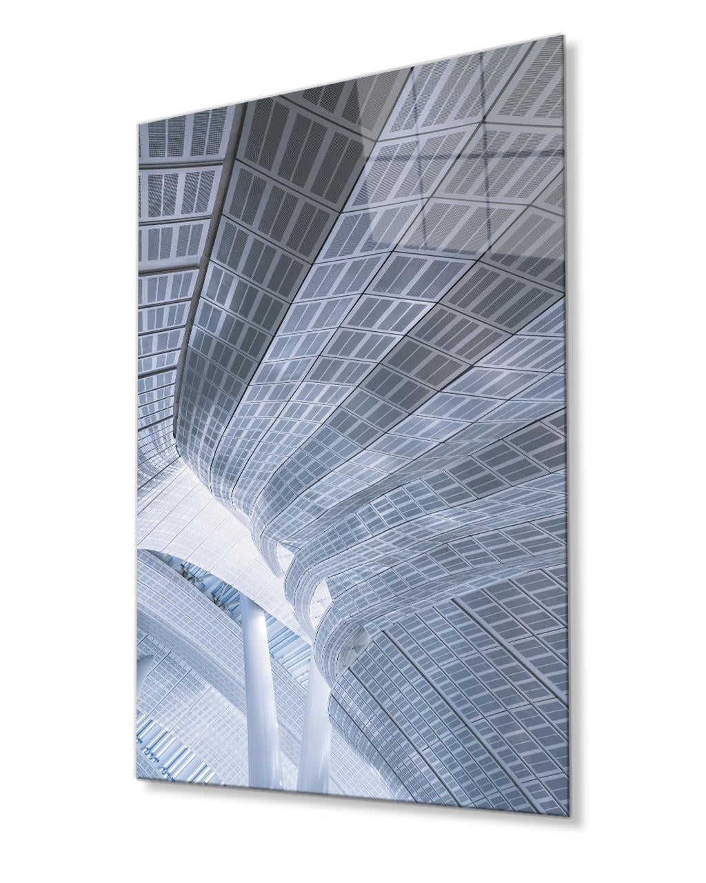 Beyaz Geometrik Mimari Cam Tablo 4mm Dayanıklı Temperli Cam White Geometric Building Glass Painting