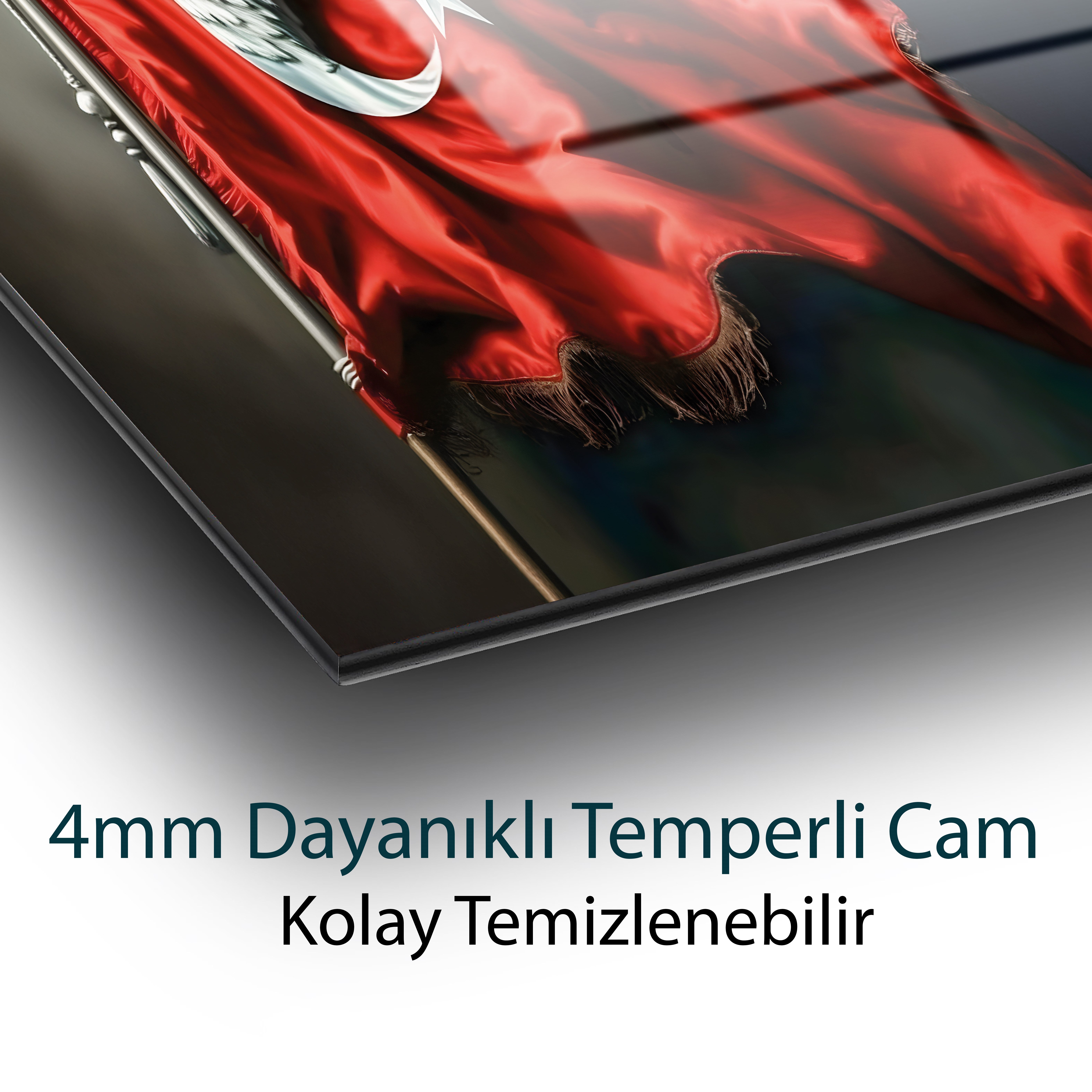 Bozkurt ve Ay Yıldız Türk Bayrağı Temperli Cam Tablo