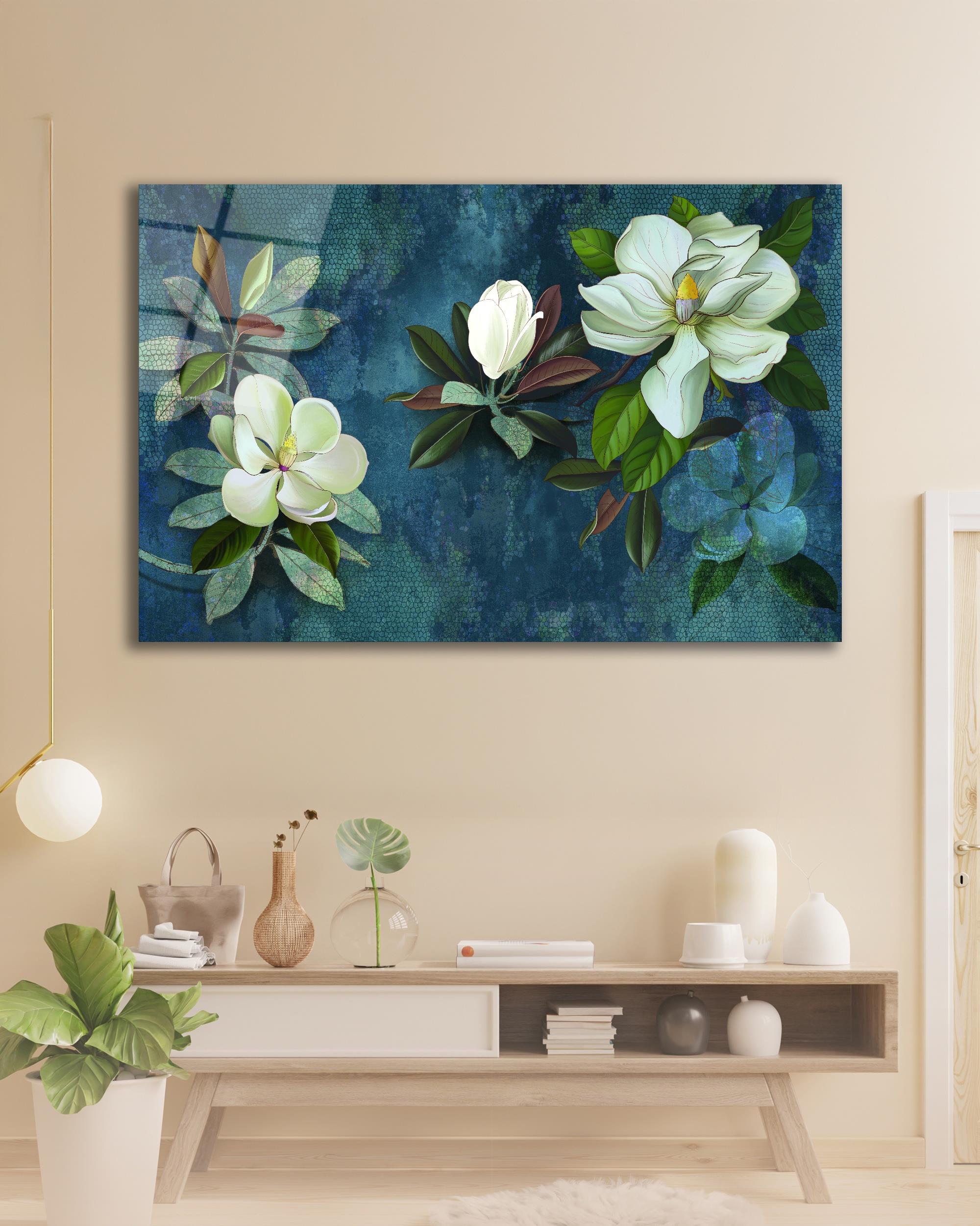 Çiçek Soyut Cam Tablo Modern Ev Ofis Salon Hediyelik Büyük Tablo Duvar Dekoru 