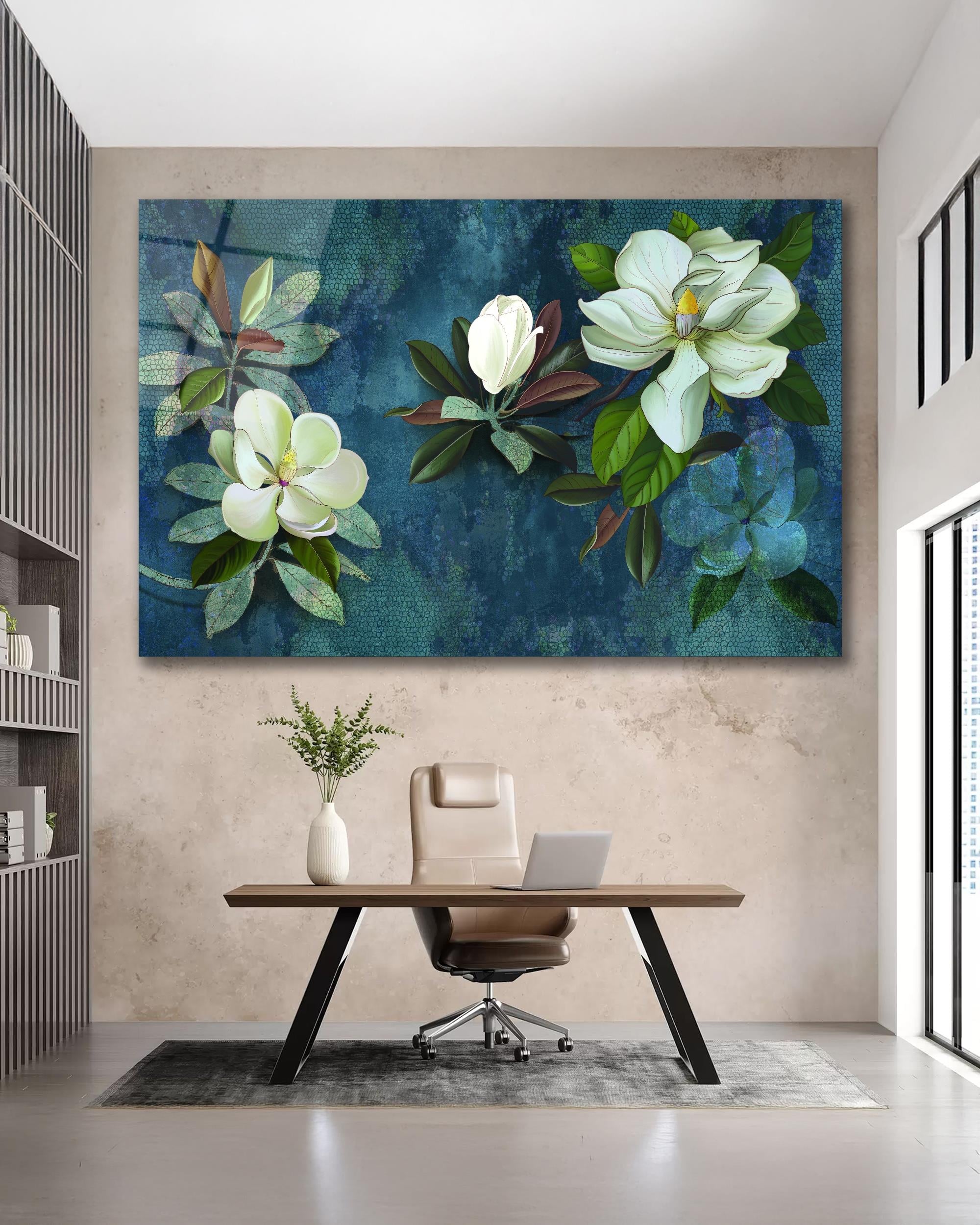 Çiçek Soyut Cam Tablo Modern Ev Ofis Salon Hediyelik Büyük Tablo Duvar Dekoru 