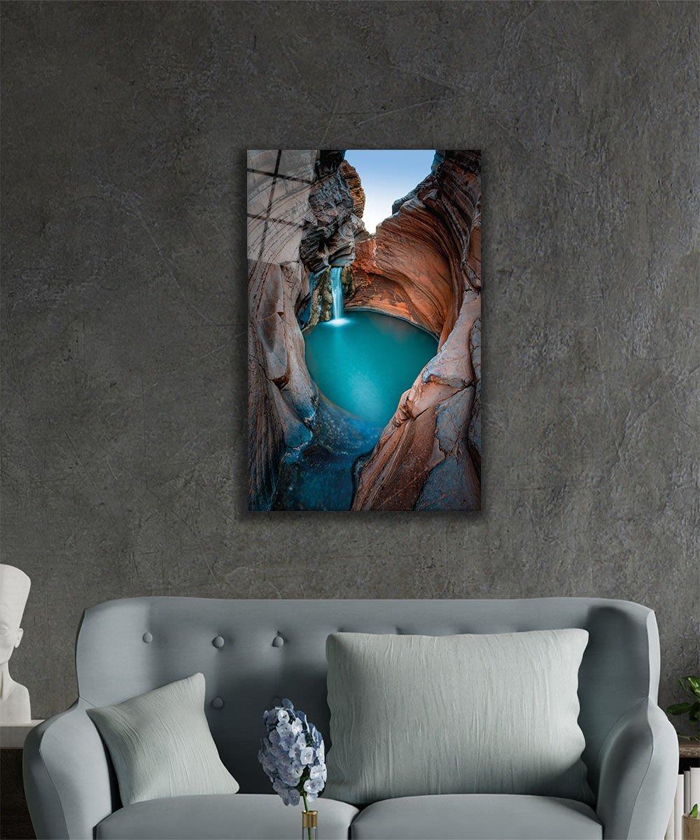 Doğa Şelale 4mm Dayanıklı Cam Tablo Temperli Cam, Nature Waterfall  Glass Wall Decor