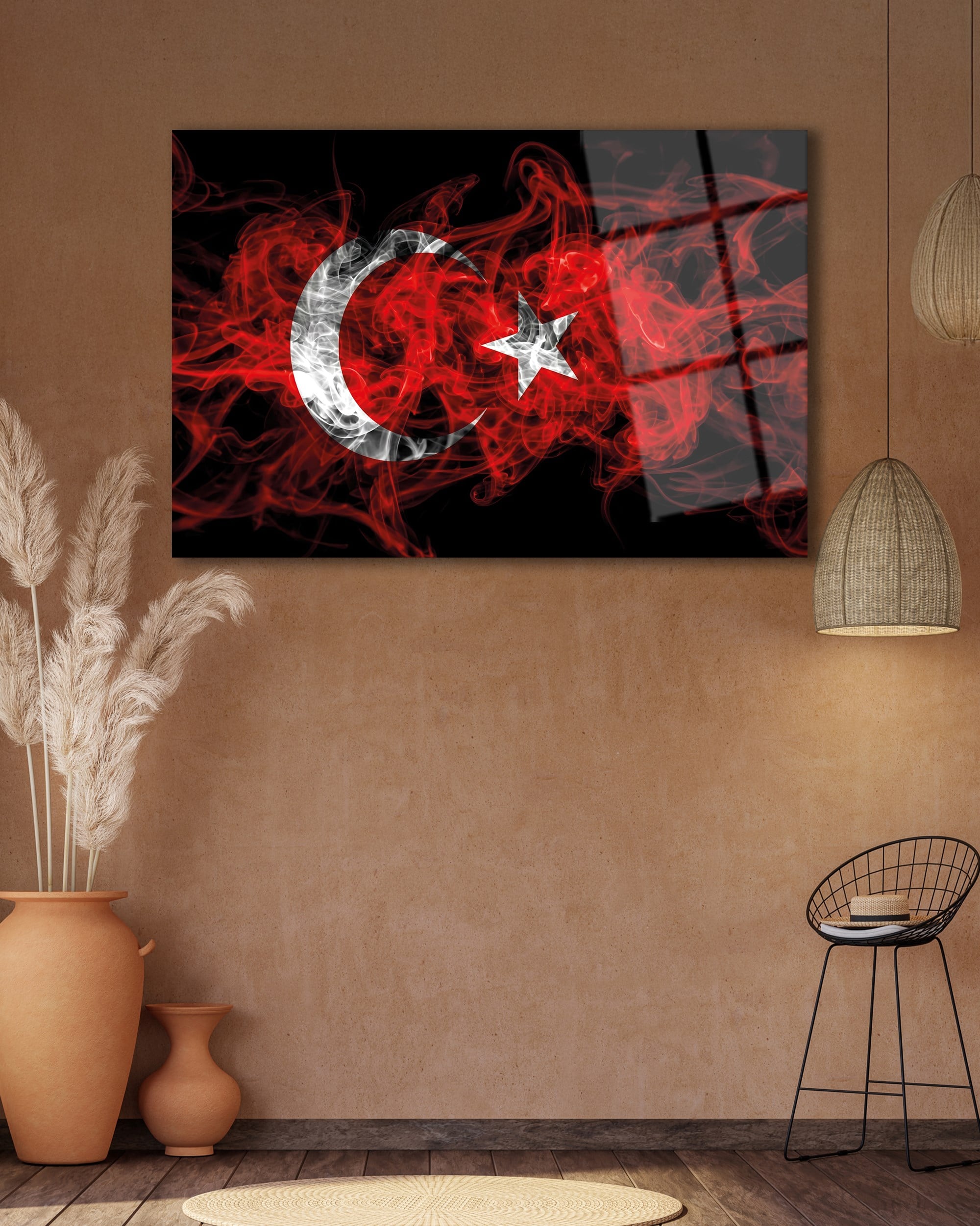 Duman Efektli Ay Yıldız Türk Bayrağı Temperli Cam Tablo