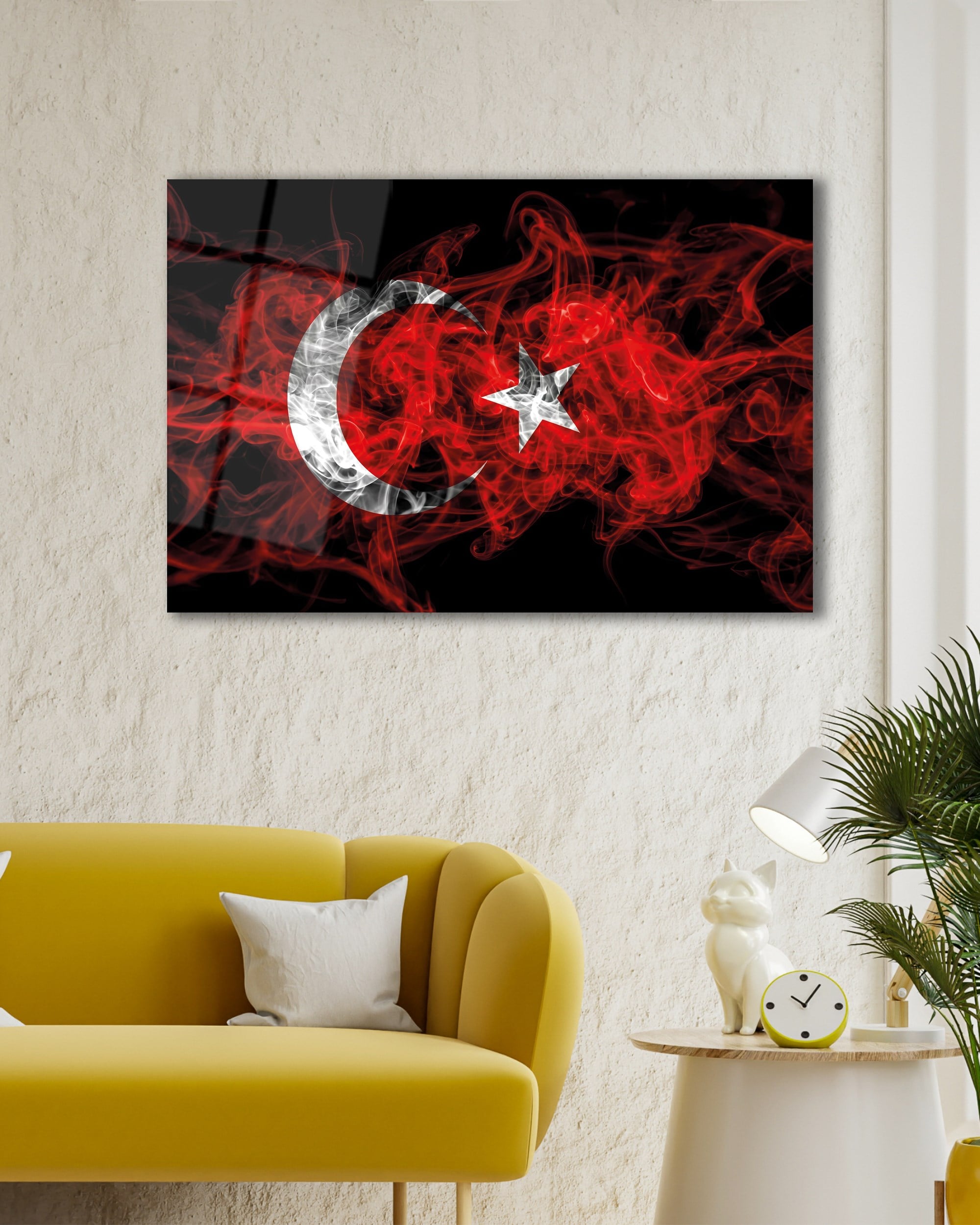 Duman Efektli Ay Yıldız Türk Bayrağı Temperli Cam Tablo