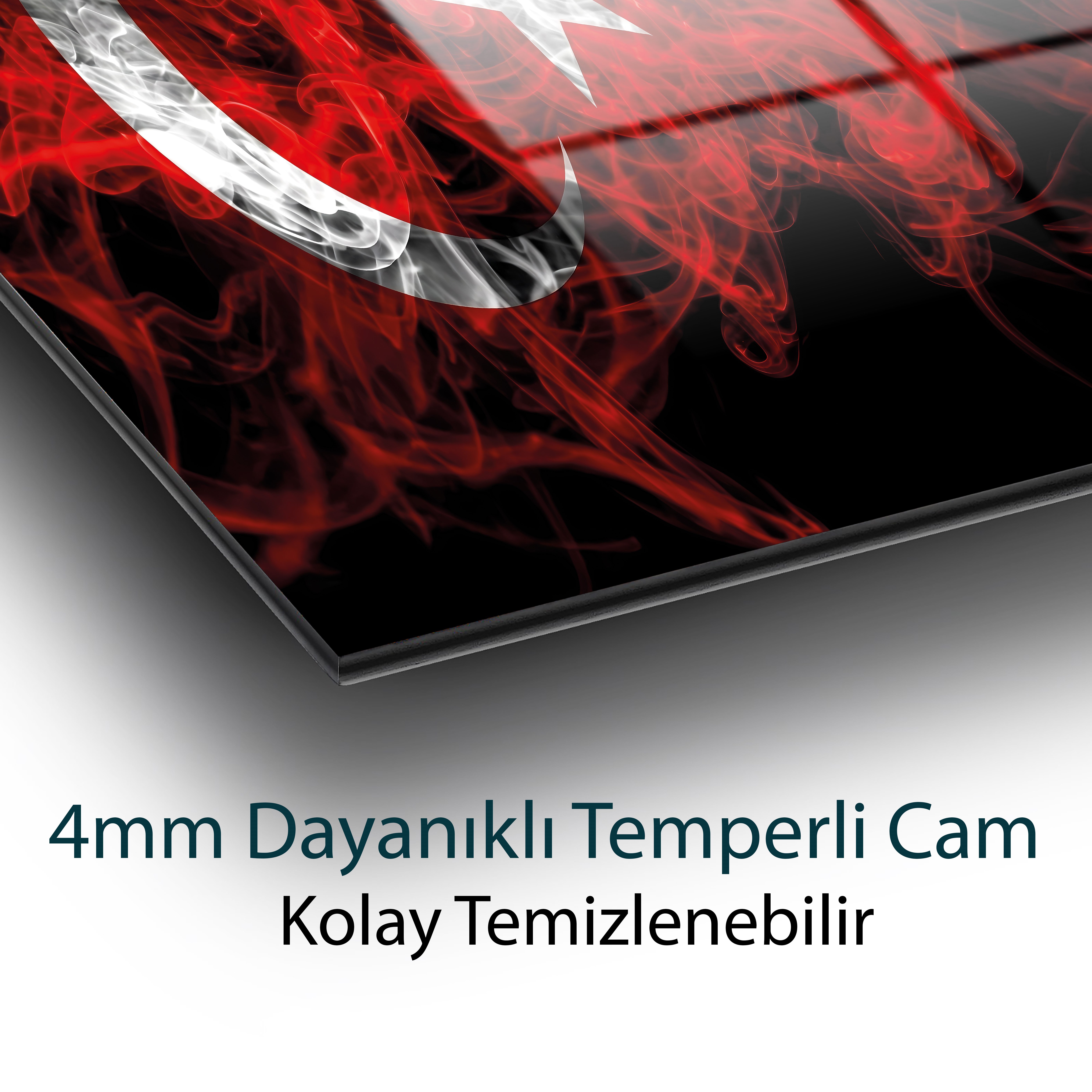 Duman Efektli Ay Yıldız Türk Bayrağı Temperli Cam Tablo