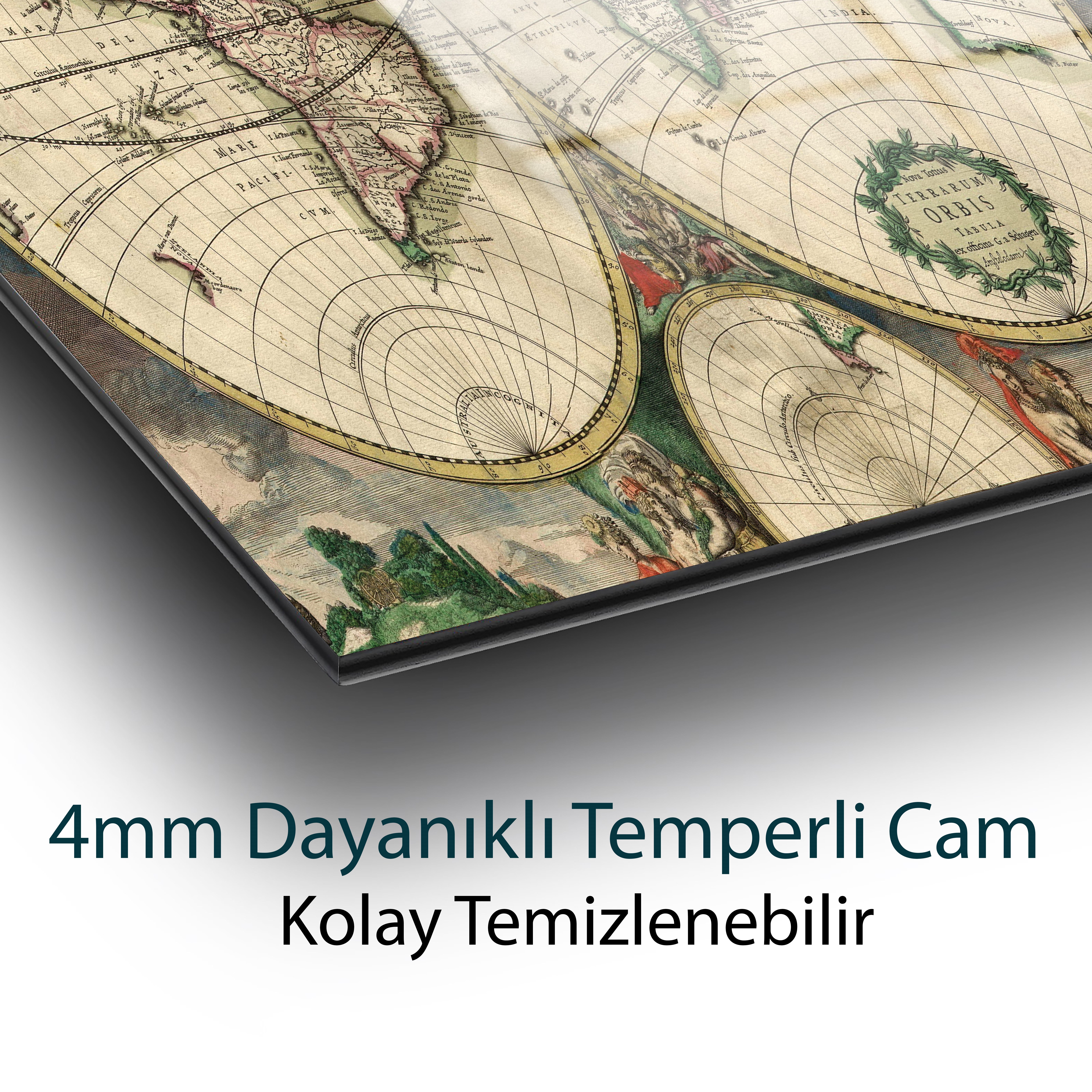 Dünya Haritası Cam Tablo Hediyelik Büyük Tablo Ev Ofis Dekoru