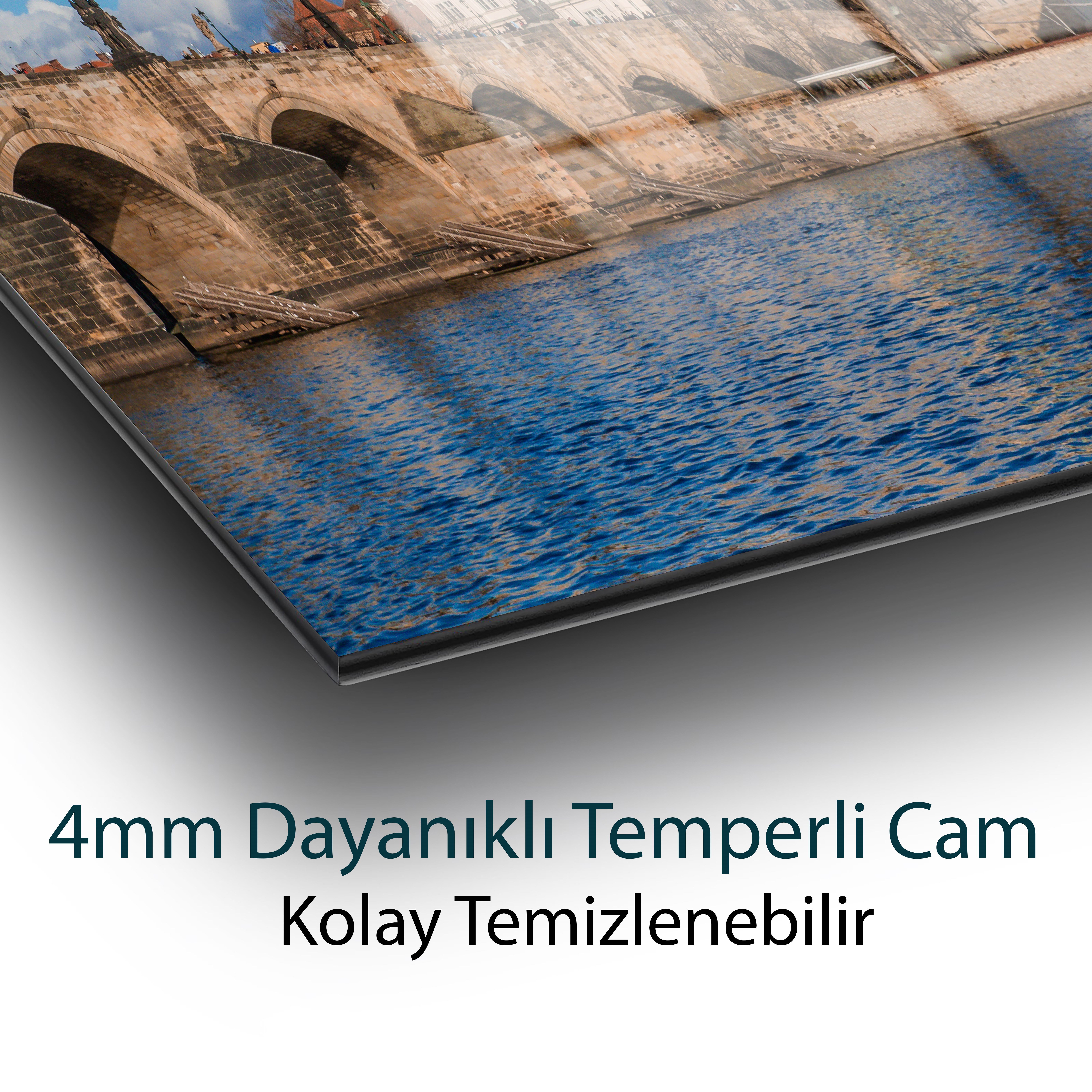 Eski Köprü Cam Tablo 4mm Dayanıklı Temperli Cam, Old Bridge Glass Wall Decor