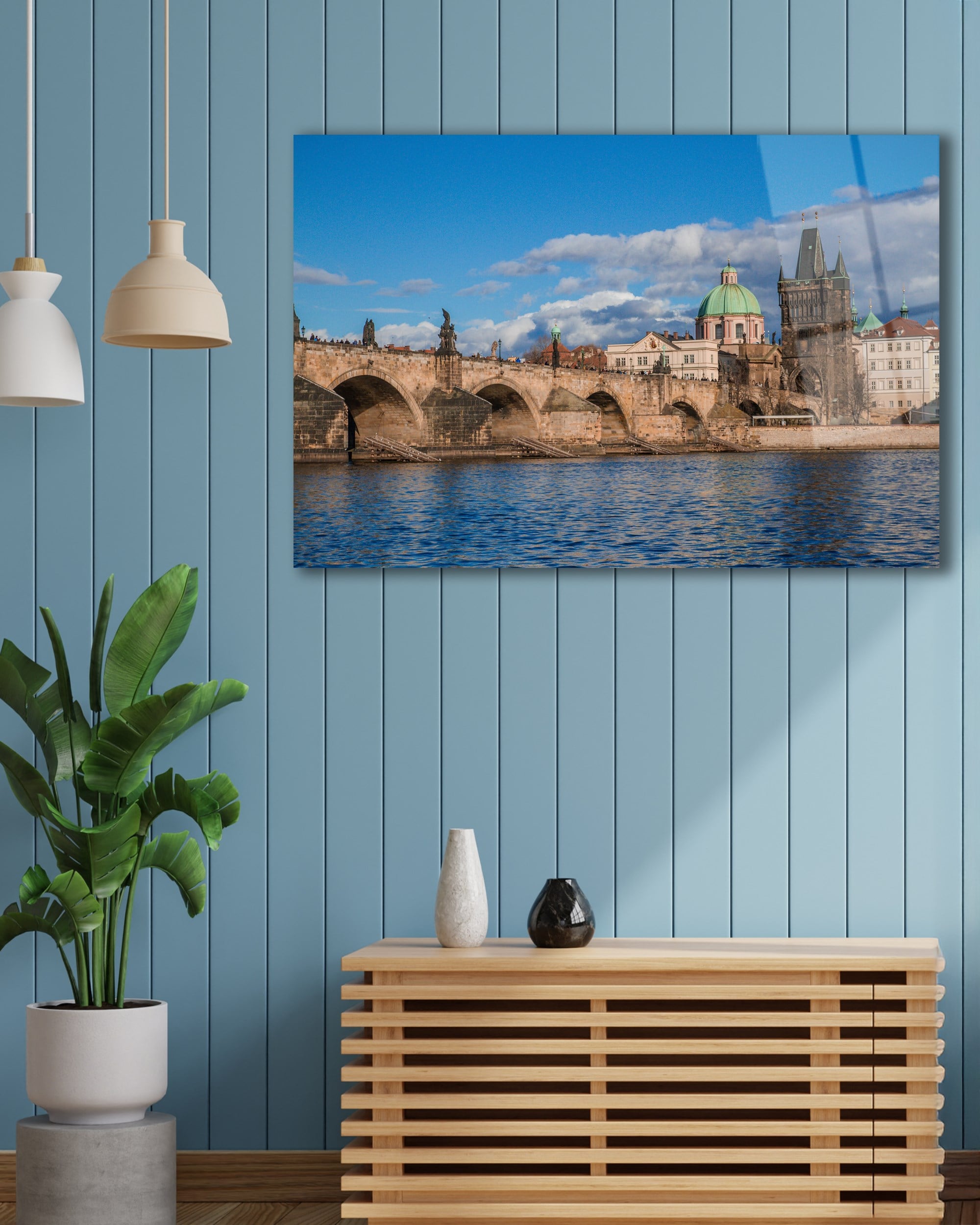 Eski Köprü Cam Tablo 4mm Dayanıklı Temperli Cam, Old Bridge Glass Wall Decor