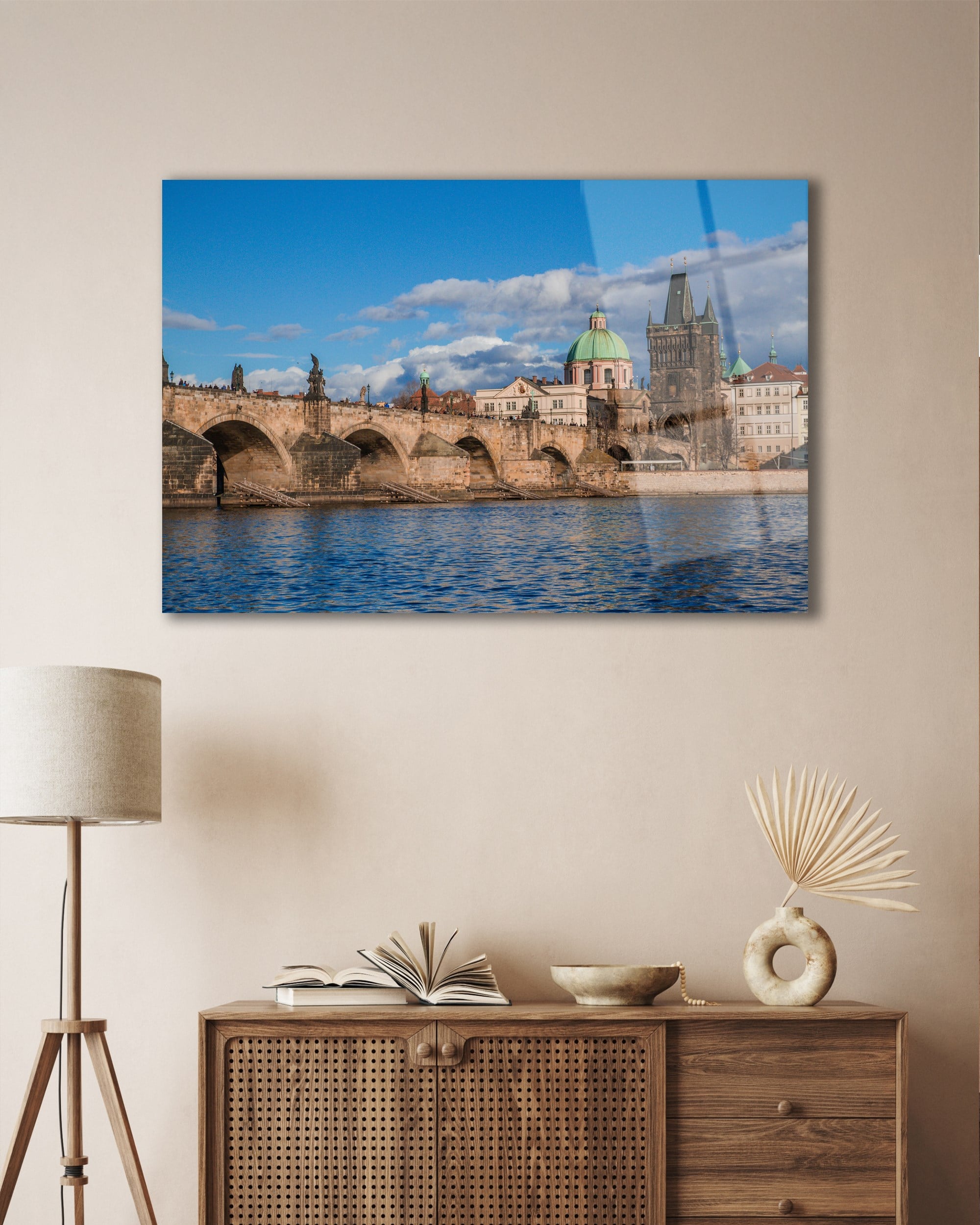 Eski Köprü Cam Tablo 4mm Dayanıklı Temperli Cam, Old Bridge Glass Wall Decor