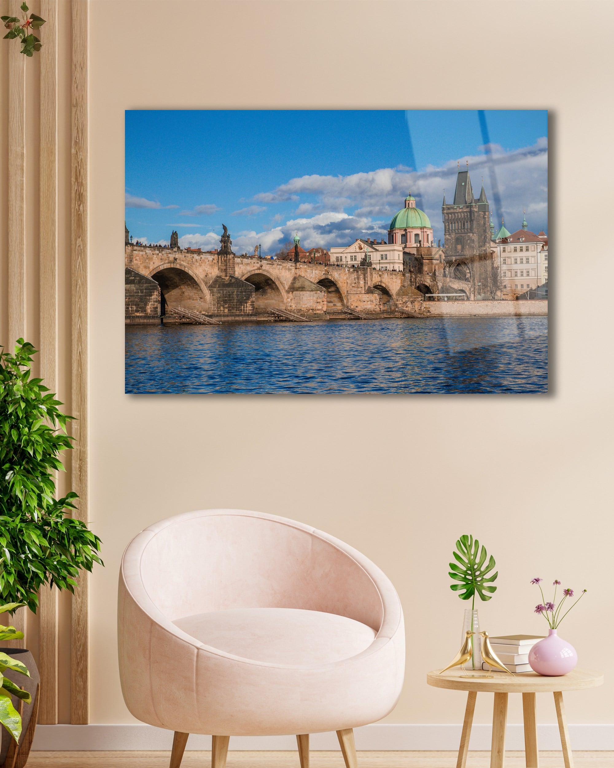 Eski Köprü Cam Tablo 4mm Dayanıklı Temperli Cam, Old Bridge Glass Wall Decor