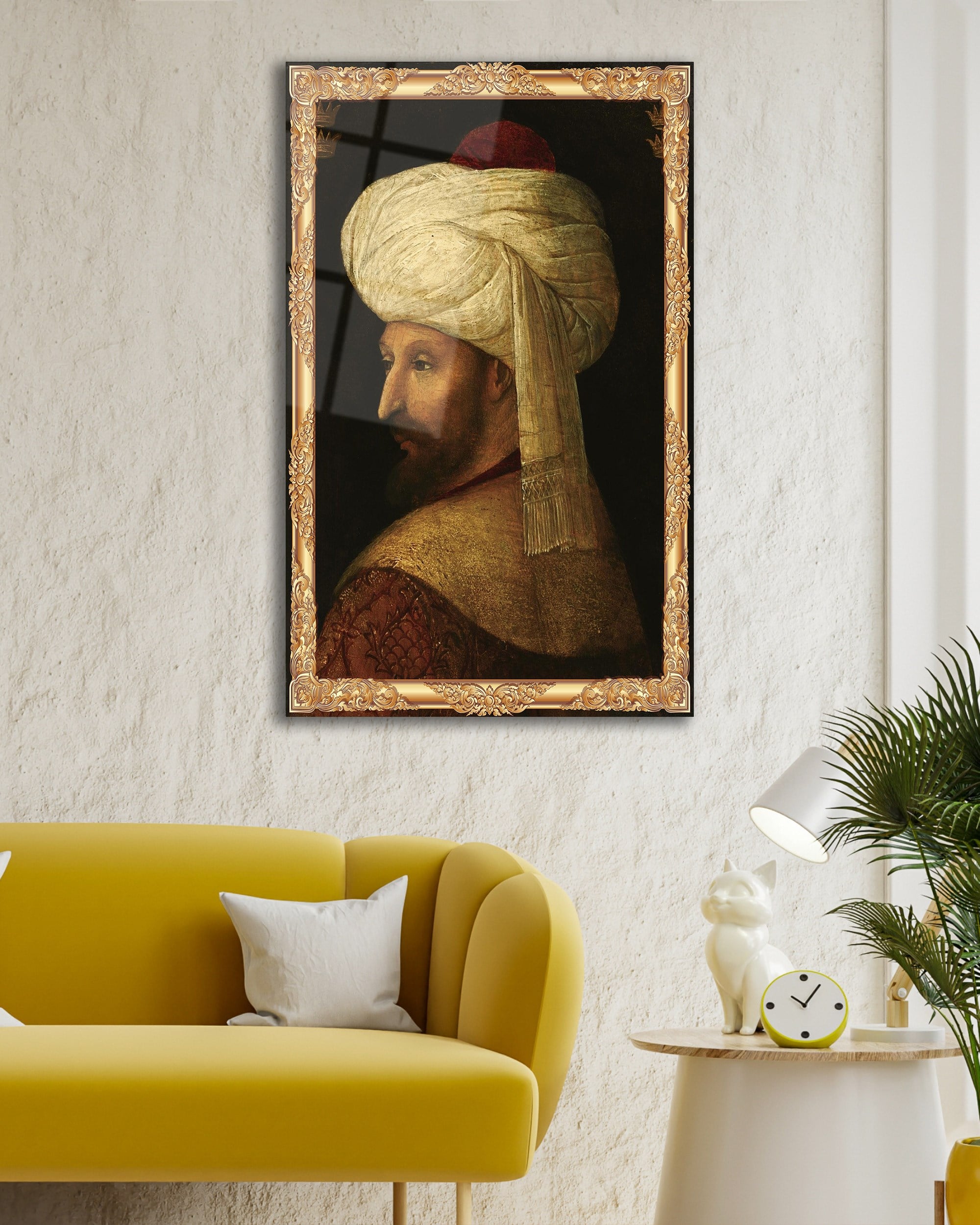 Fatih Sultan Mehmet Cam Tablo Dekoratif | Osmanlı Portresi Temperli Cam Duvar Tablosu