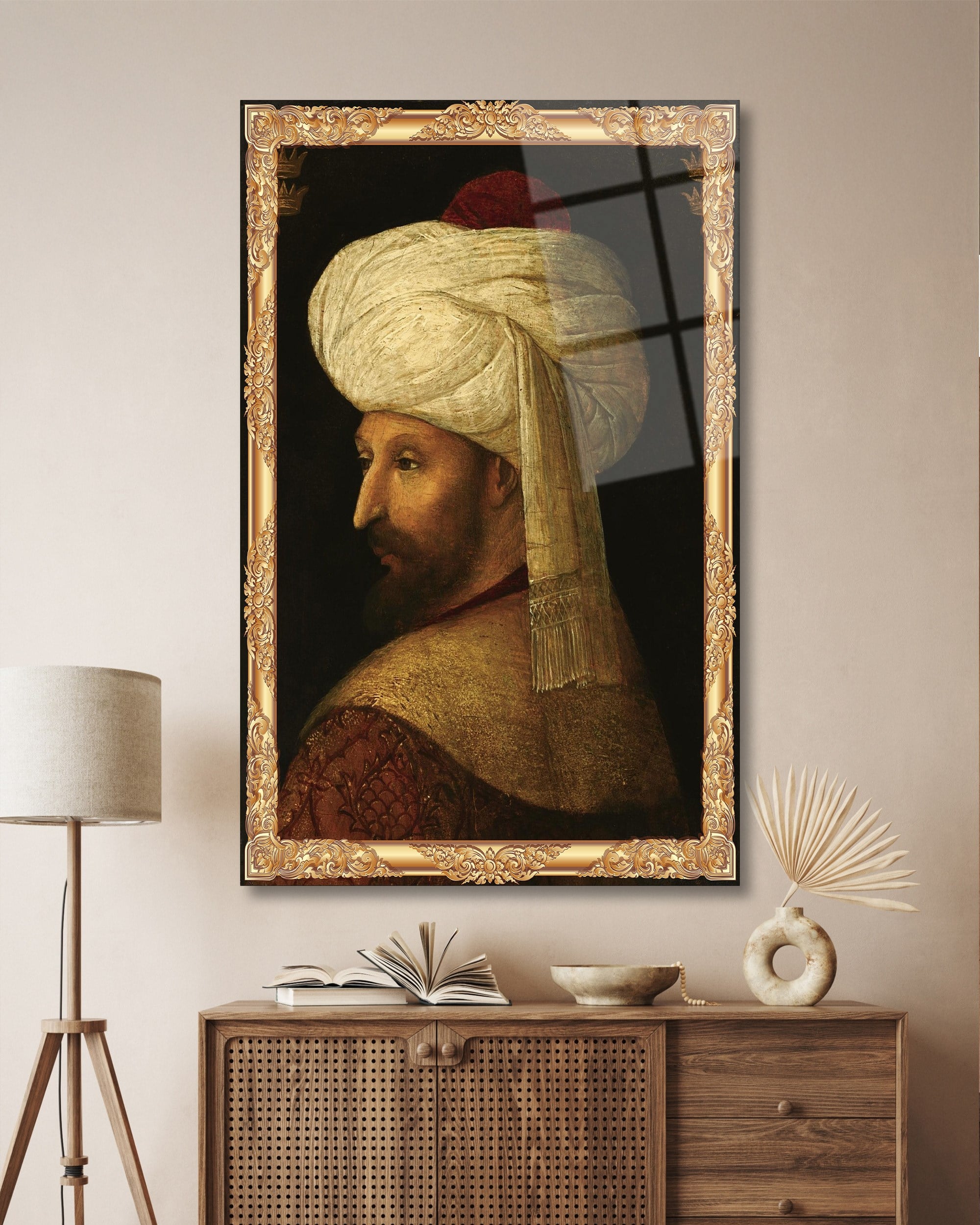 Fatih Sultan Mehmet Cam Tablo Dekoratif | Osmanlı Portresi Temperli Cam Duvar Tablosu